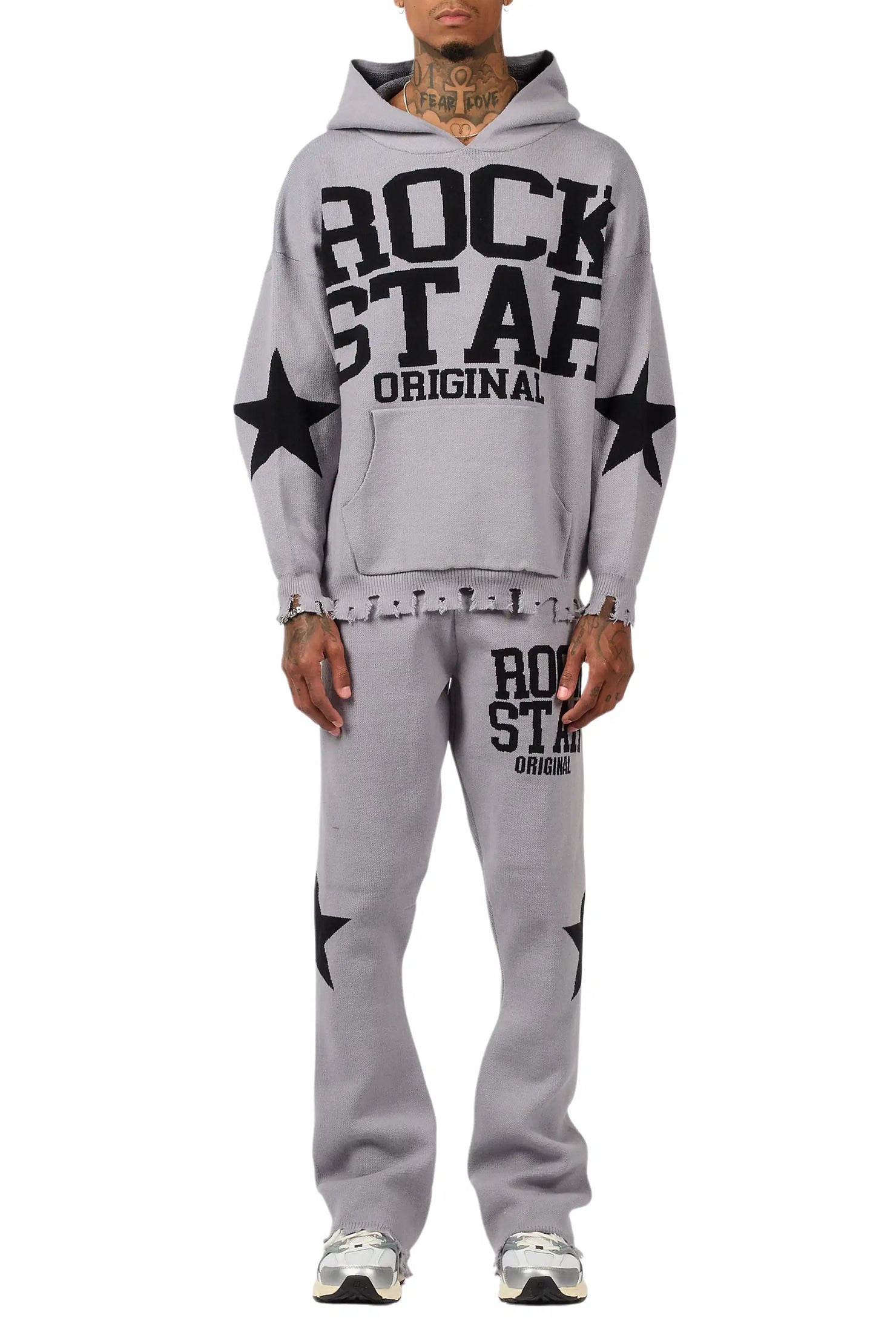 Outlaw Grey Hoodie Stacked Flare Knitted Set