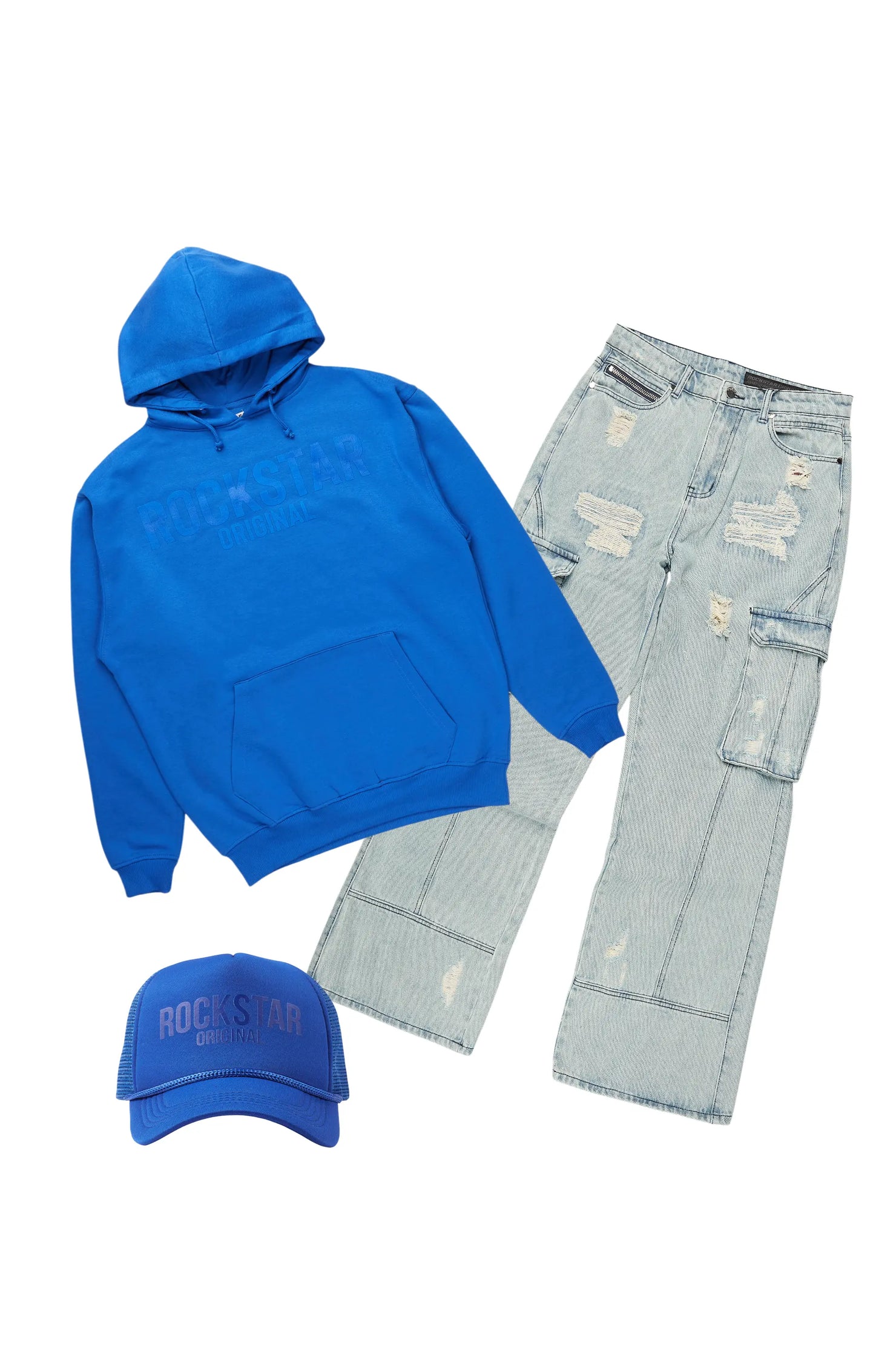 Basic Trio Royal Blue Baggy Fit Jean Set