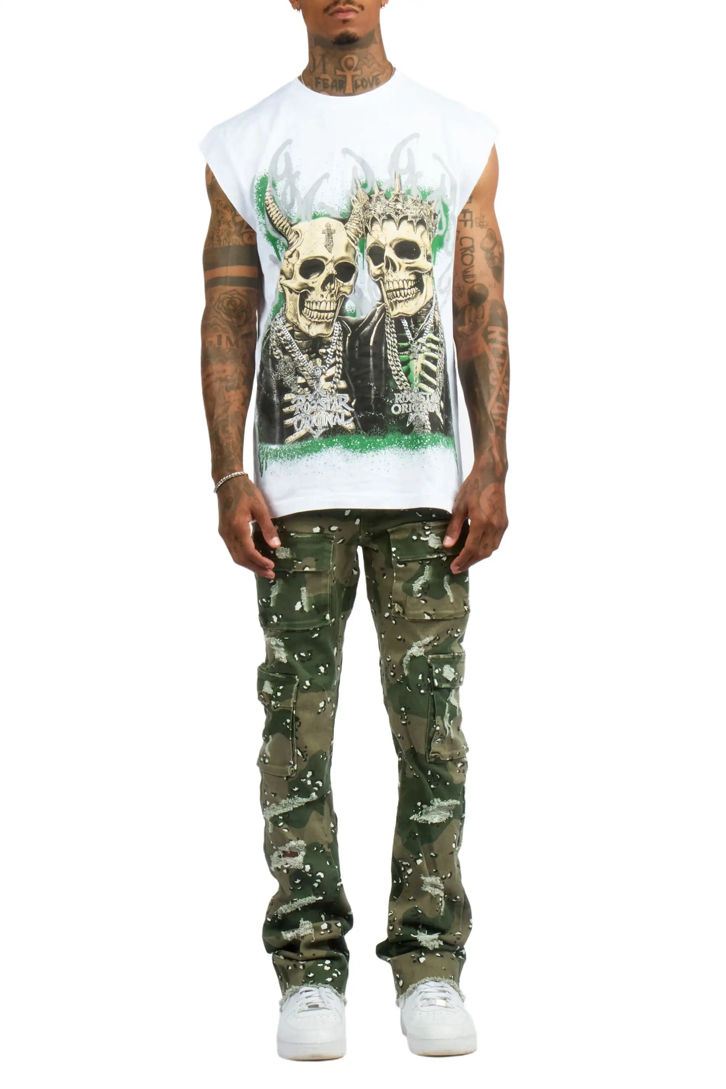Kingston White/Camo Graphic T-Shirt & Kade Stacked Flare Jean Set