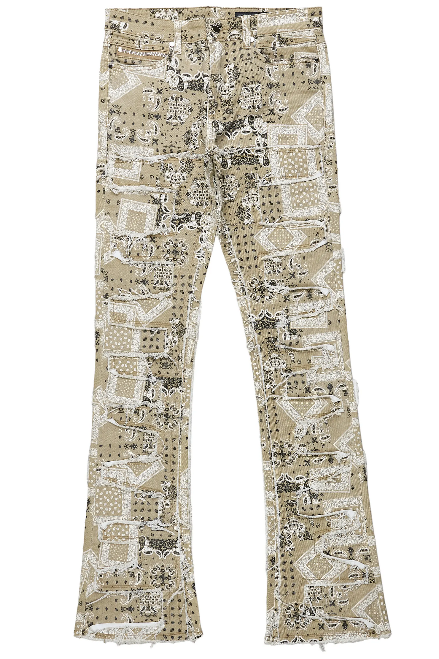 Axton Beige Stacked Flare Jean