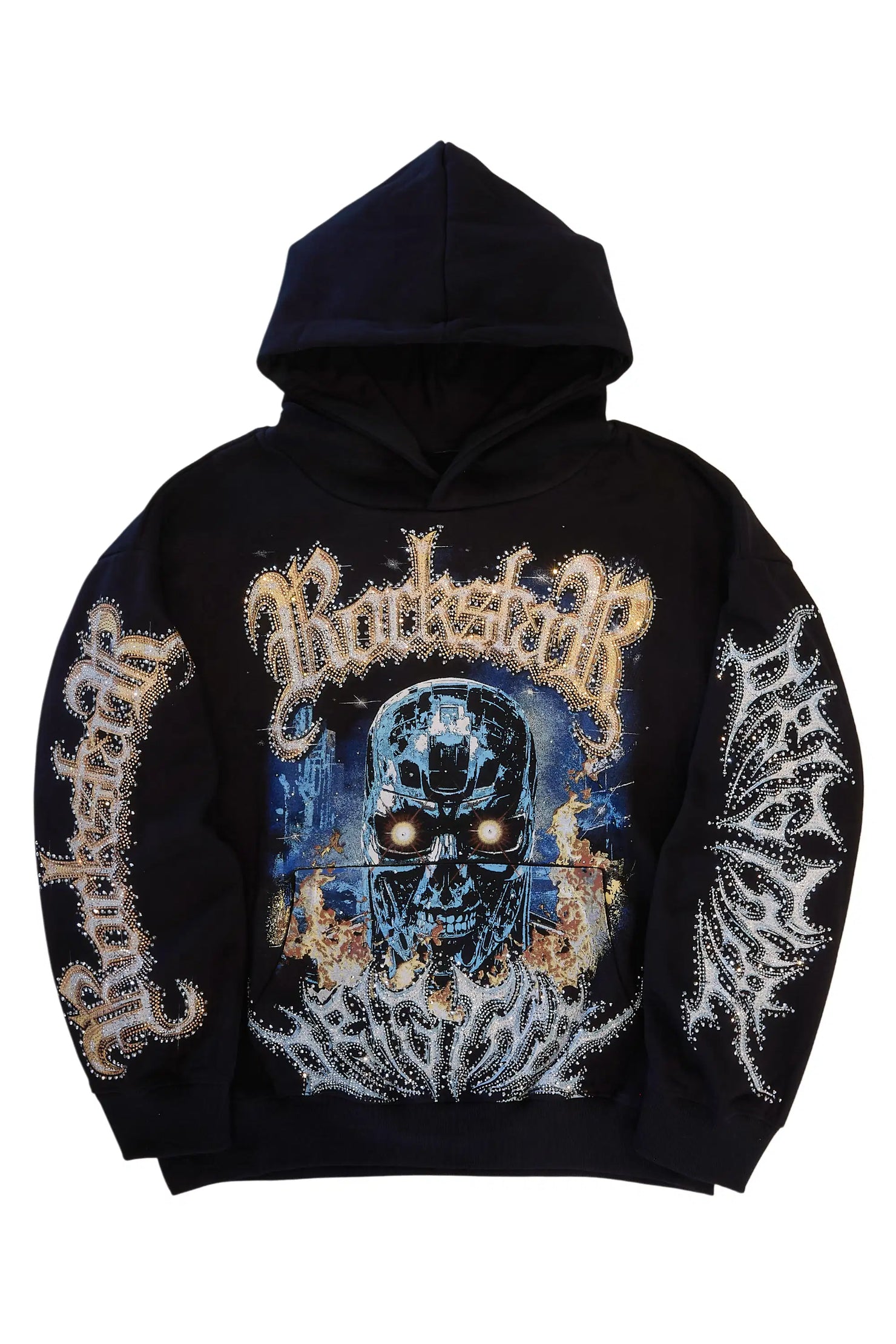 Mesin Black Rhinestone Oversized Hoodie