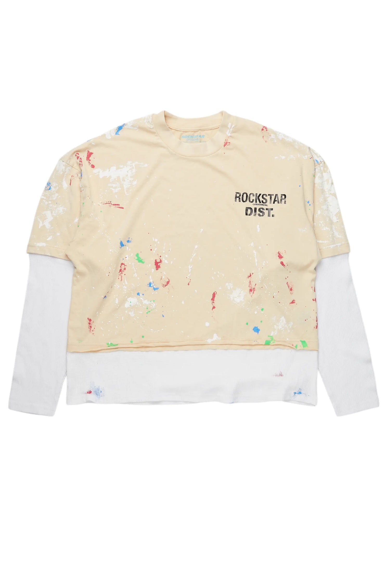 Kaee Beige Double Layer Graphic T-Shirt