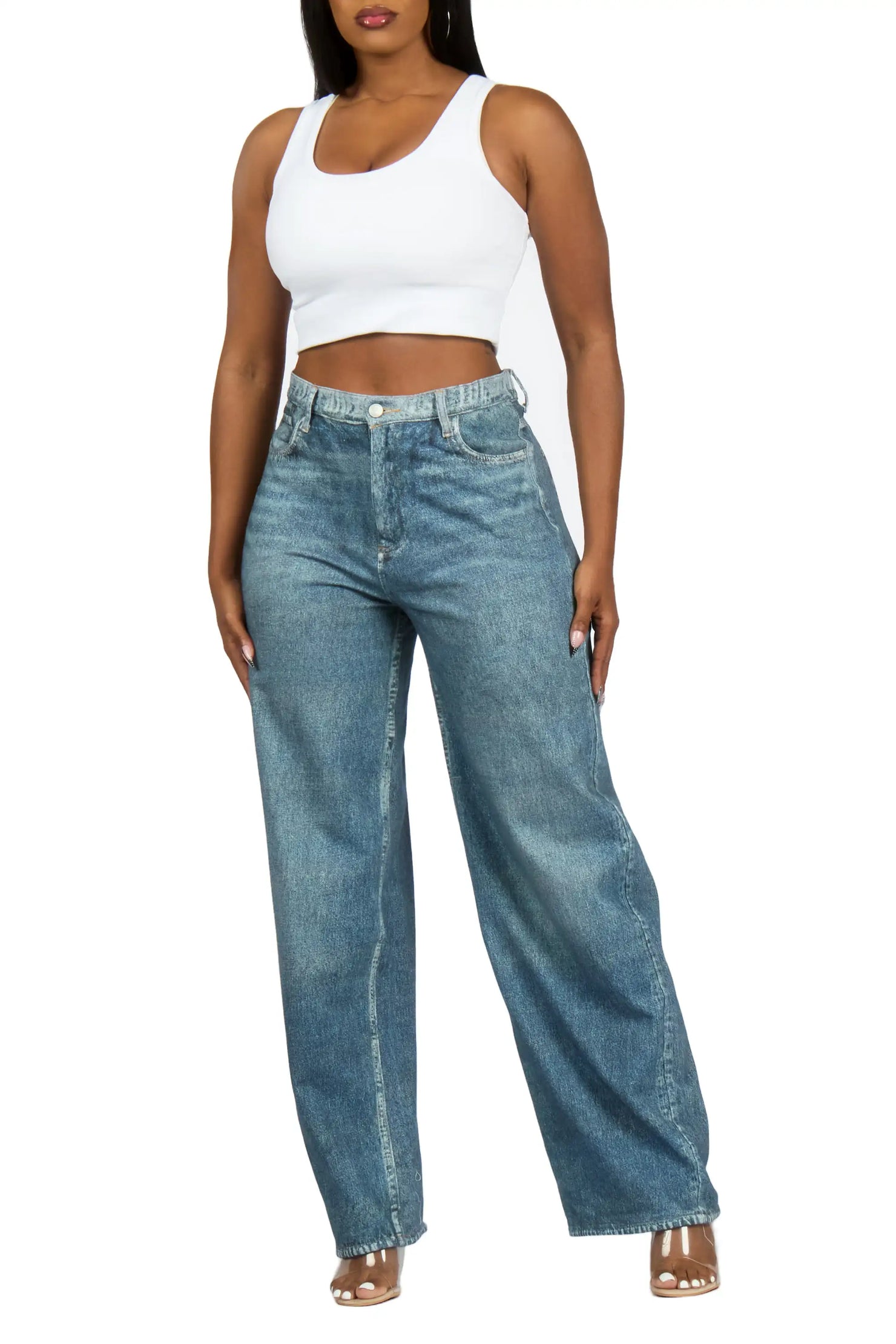Kasai Med. Wash Denim Print Stretch Terry Sweatpant Jean