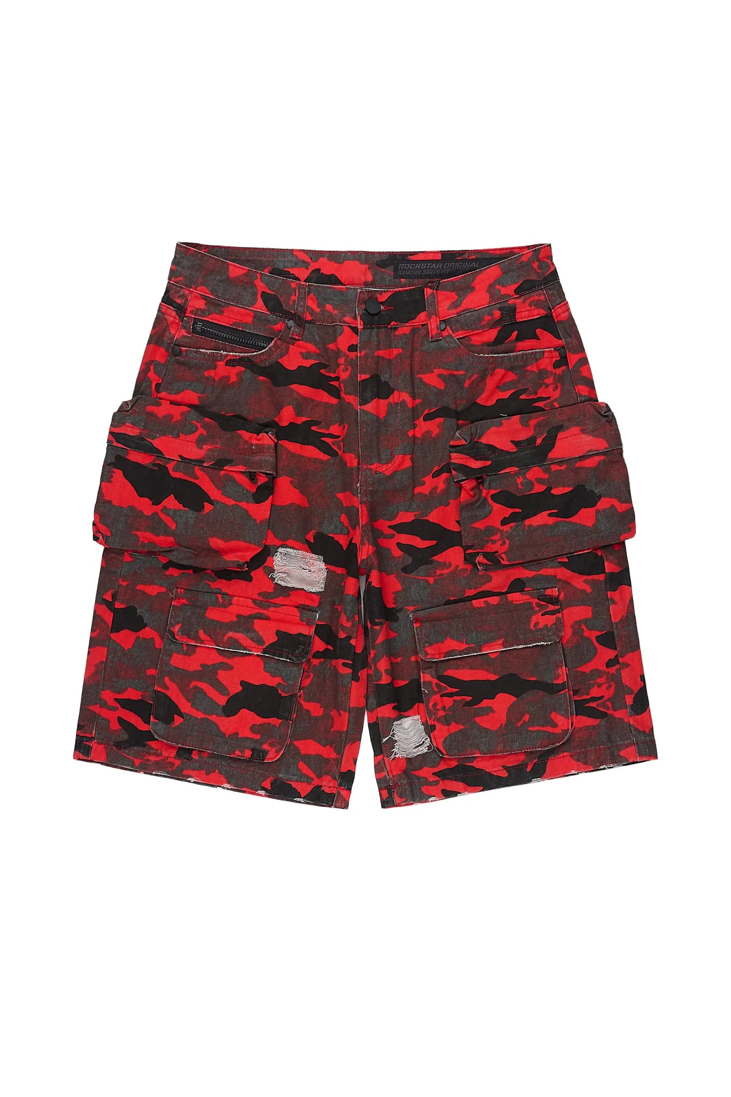 Savion Red Camo Denim Short