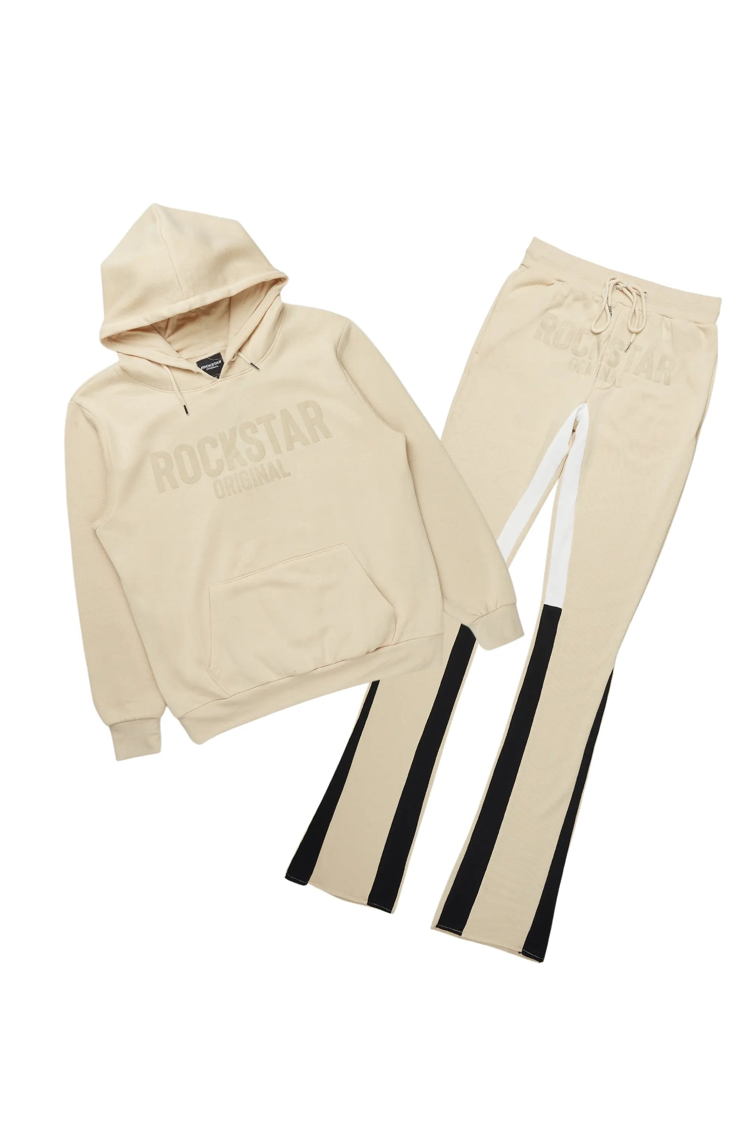 Sana Beige Hoodie/Stacked Flare Track Pant Set