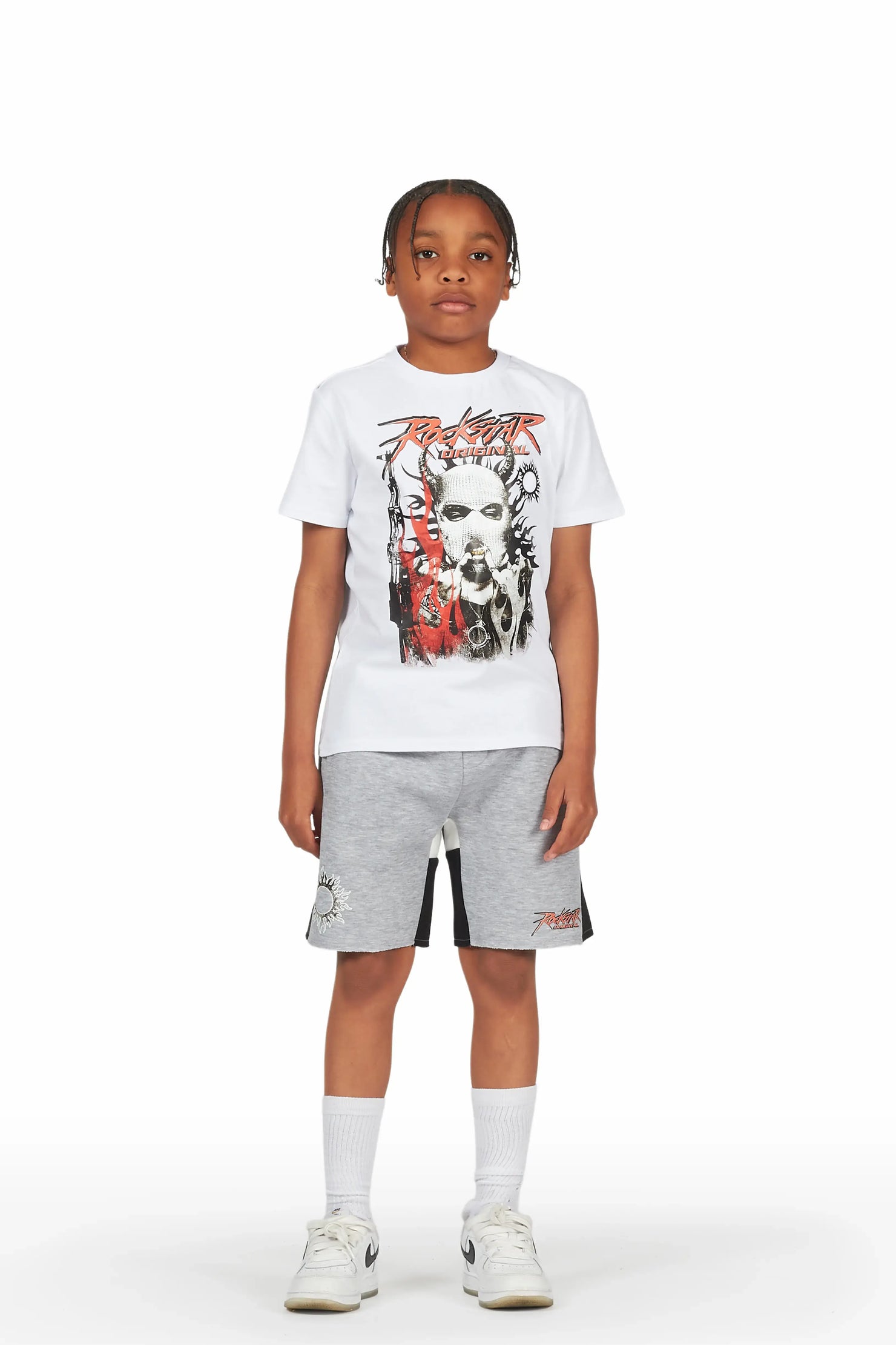 Boys Merci White/Grey T-Shirt Short Set