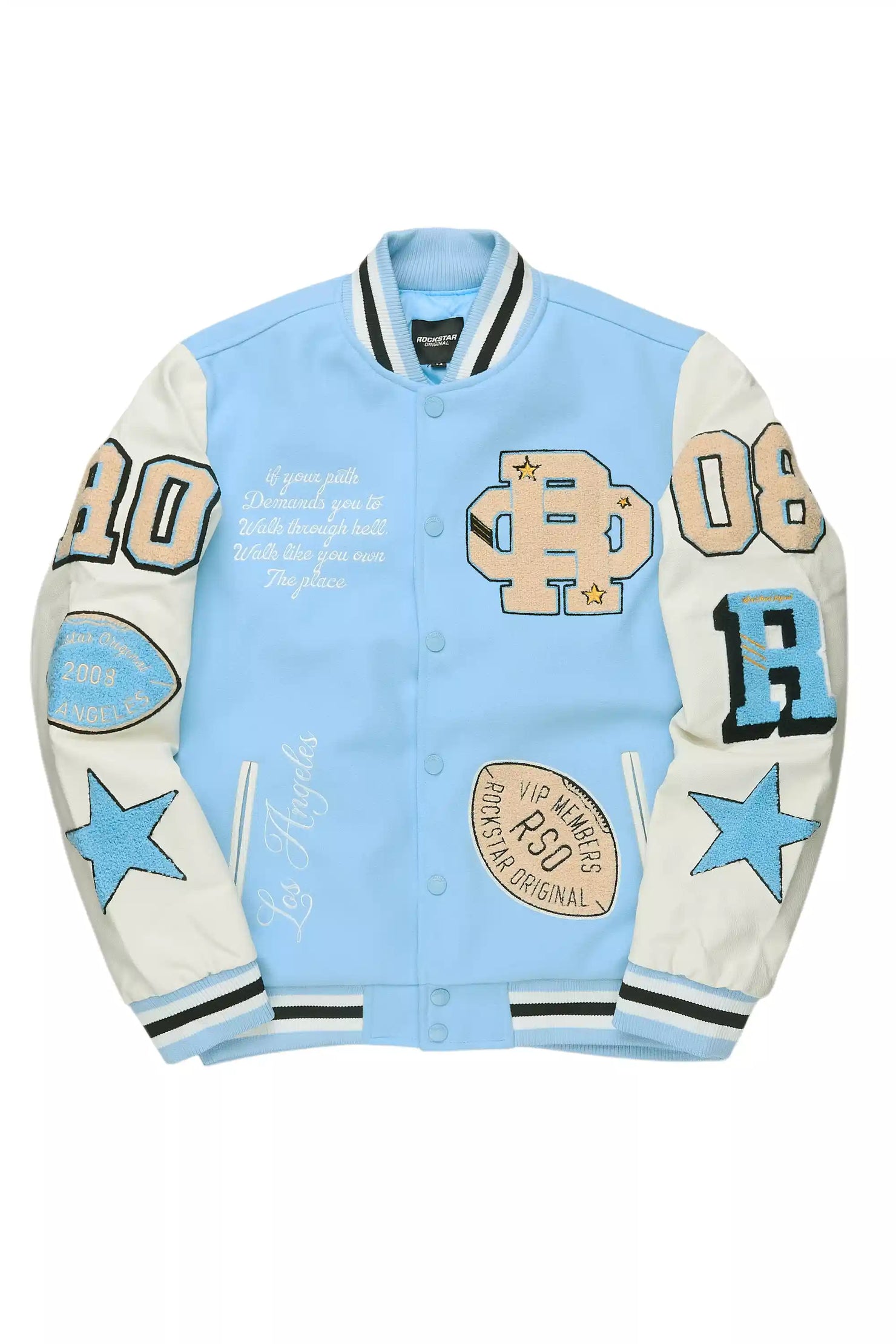 Adrienne Baby Blue Oversized Varsity Jacket