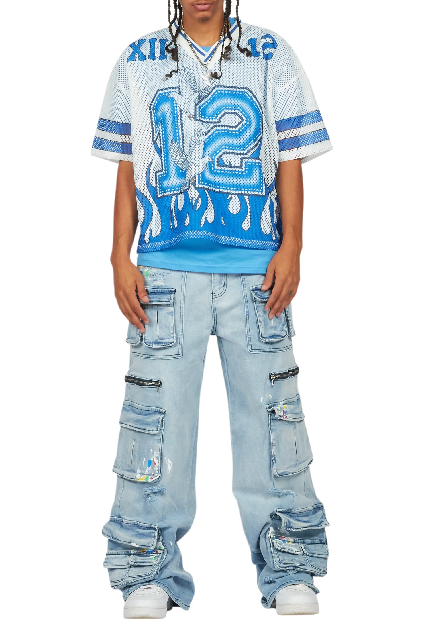 Lukas Royal Blue Oversize Graphic Mesh Jersey