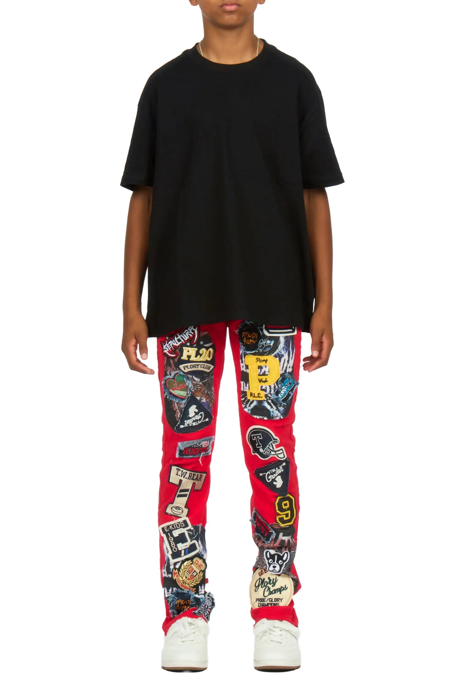 Boys Espen Red Slim Patchwork Jean