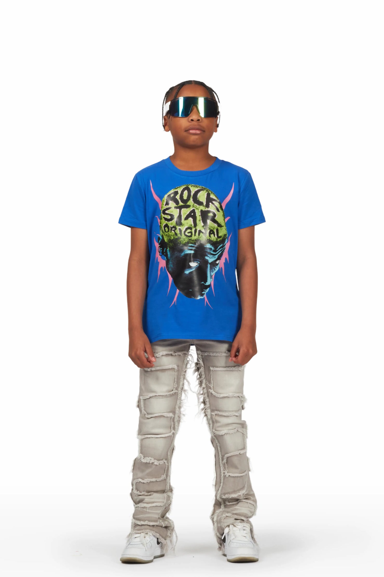 Boys Bronte Royal Blue T-Shirt/Stacked Flare Jean Set