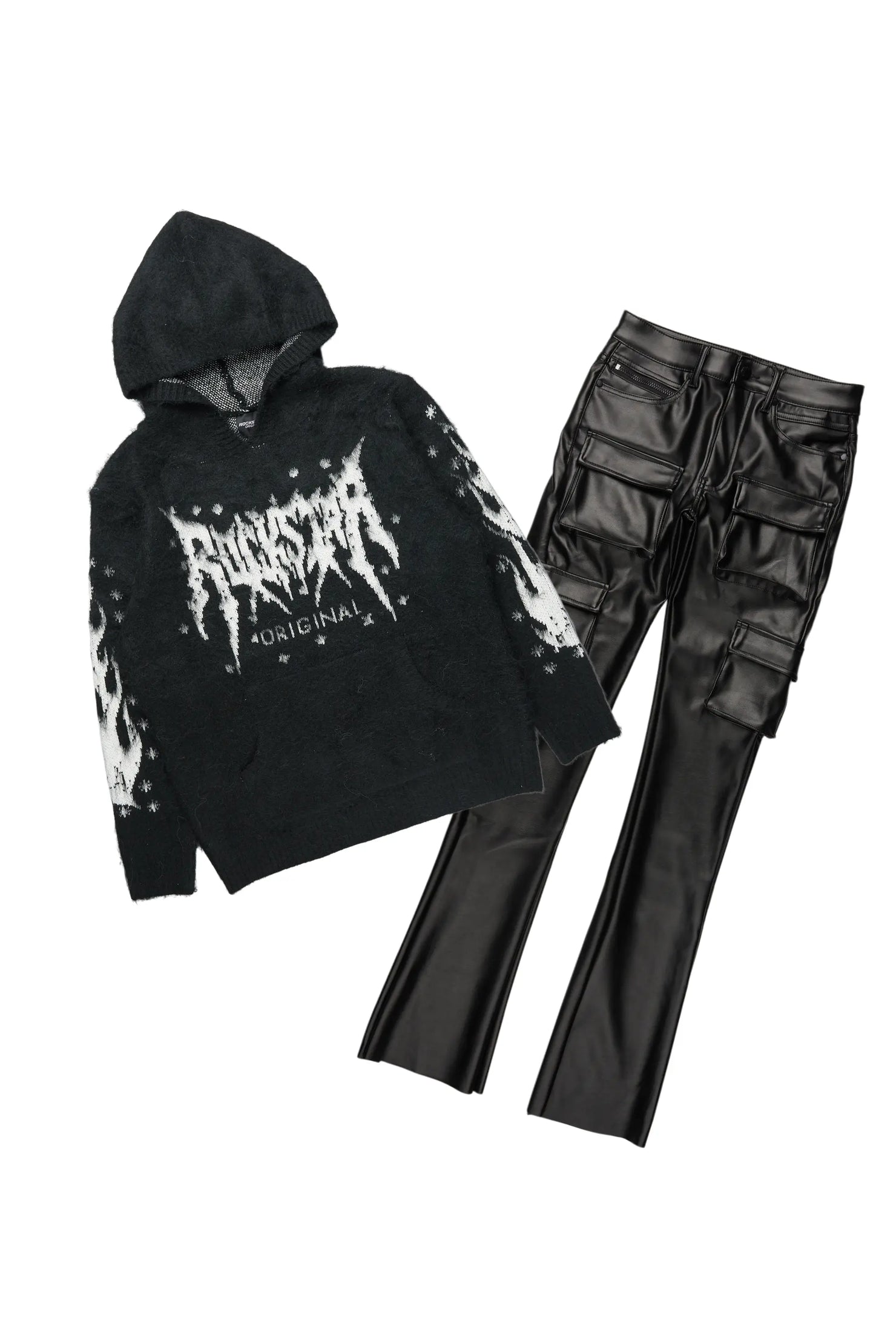 Raymond Black Mohair Hoodie & Khaza Stacked Flare PU Jean Bundle