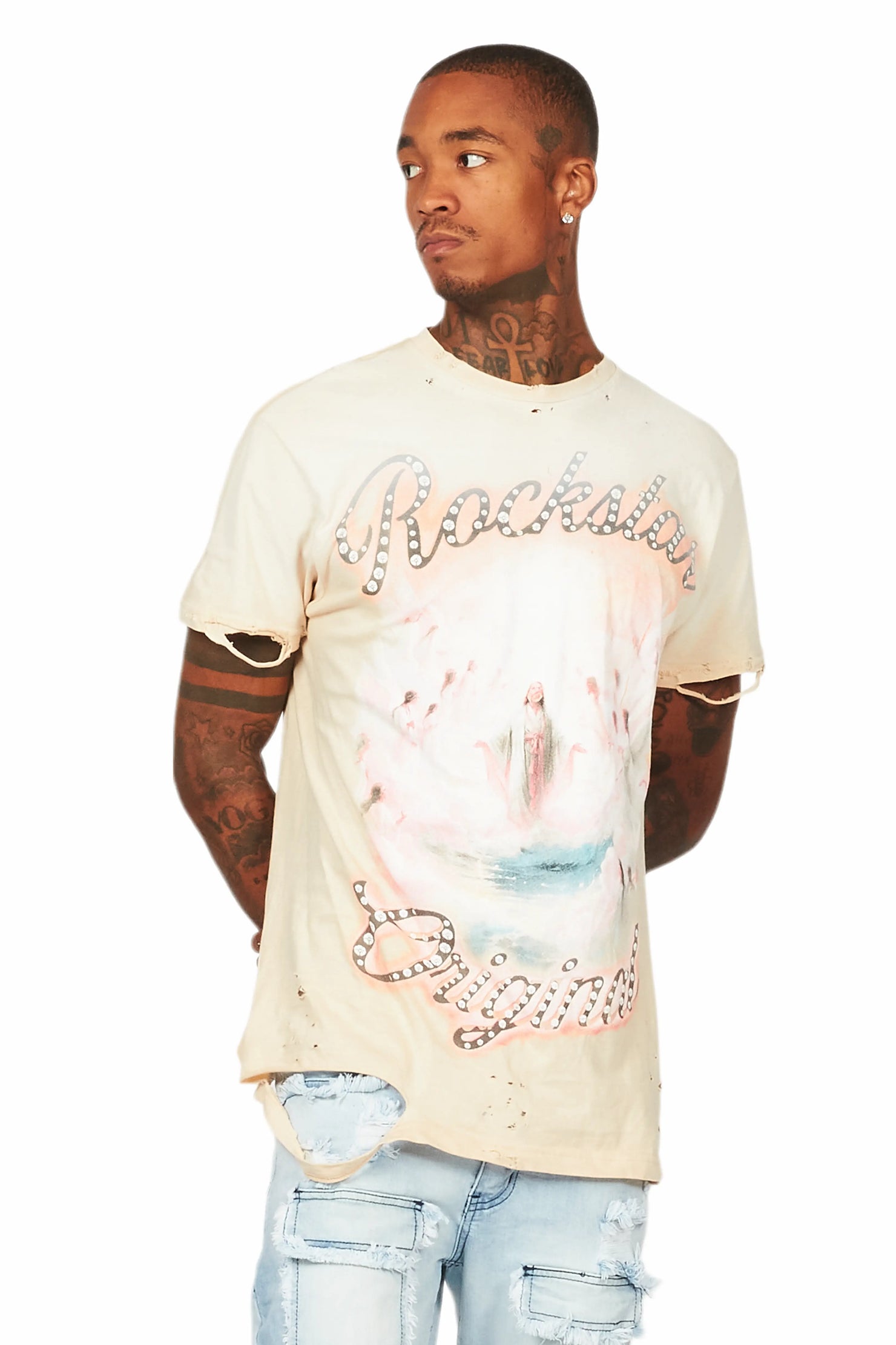 Taman Beige Graphic Oversized T-Shirt