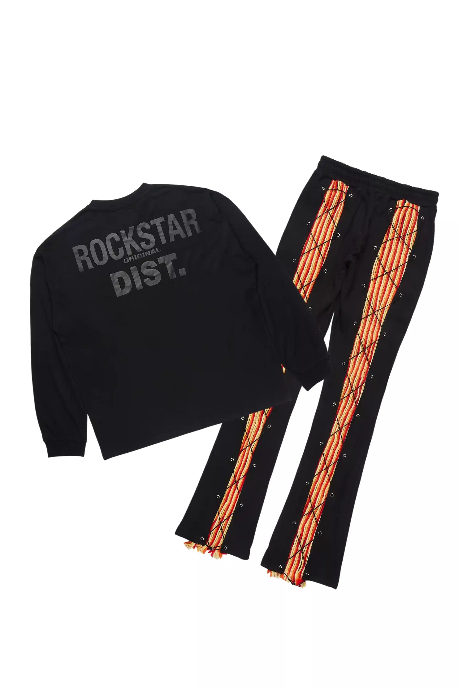 Antal Black Long Sleeve T-Shirt/Baggy Stacked Track Set