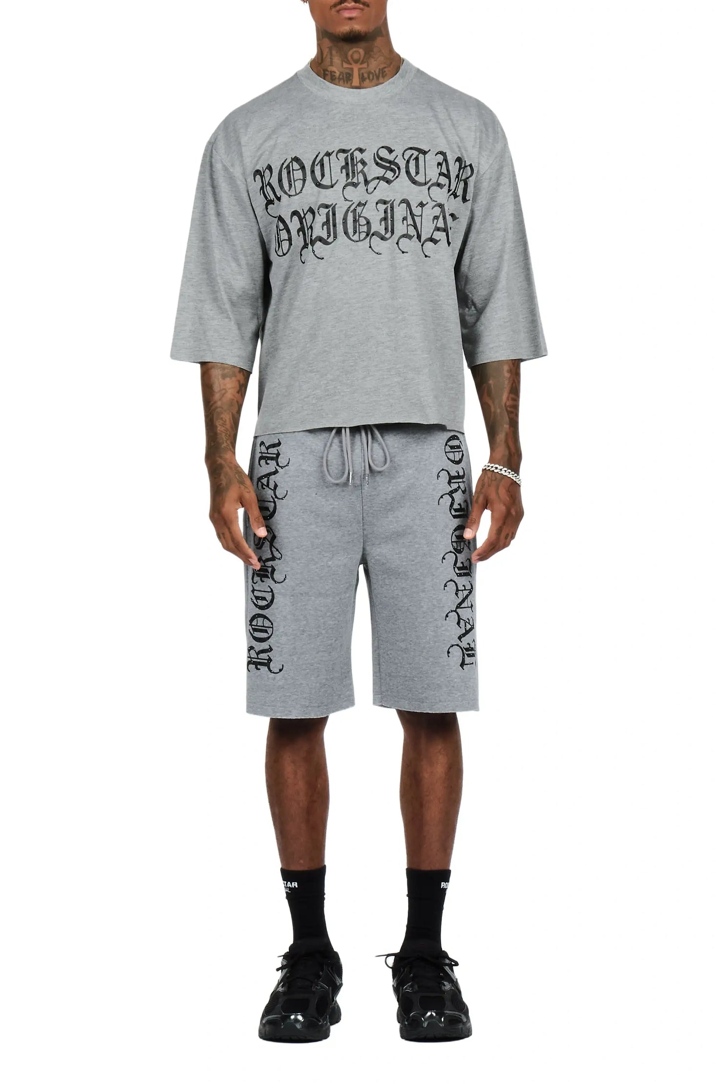Dazzle Heather Grey Rhinestone T-Shirt/Short Set