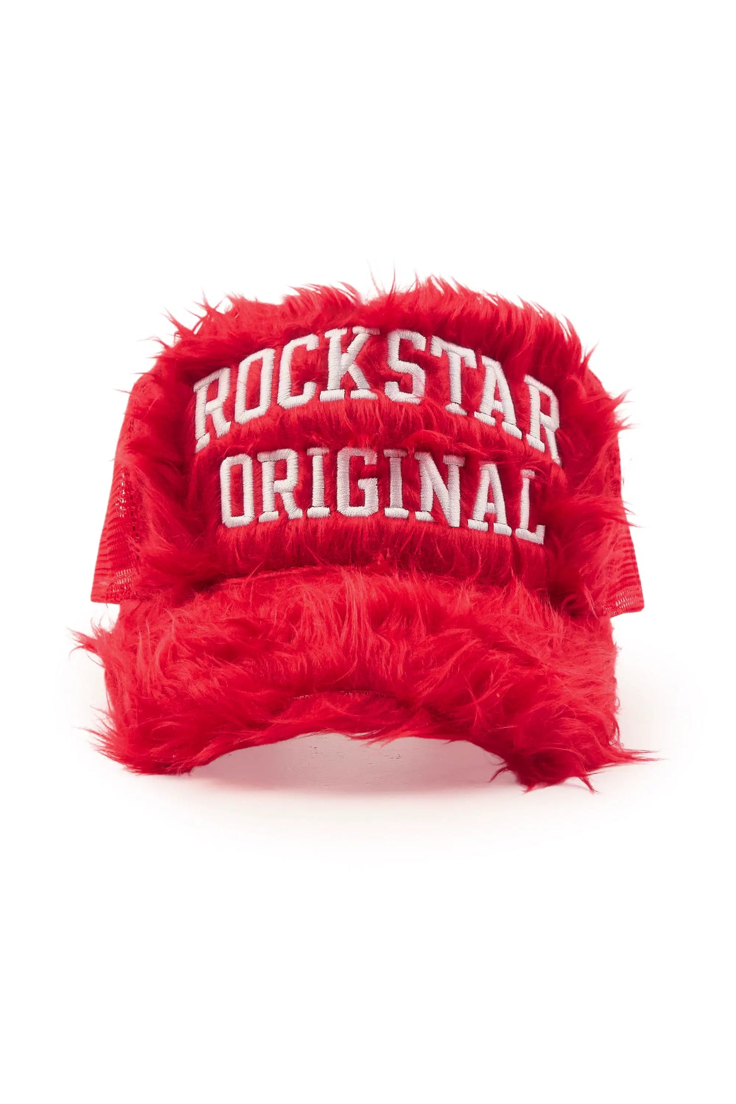 Donnesha Red Shaggy Fur Trucker Hat