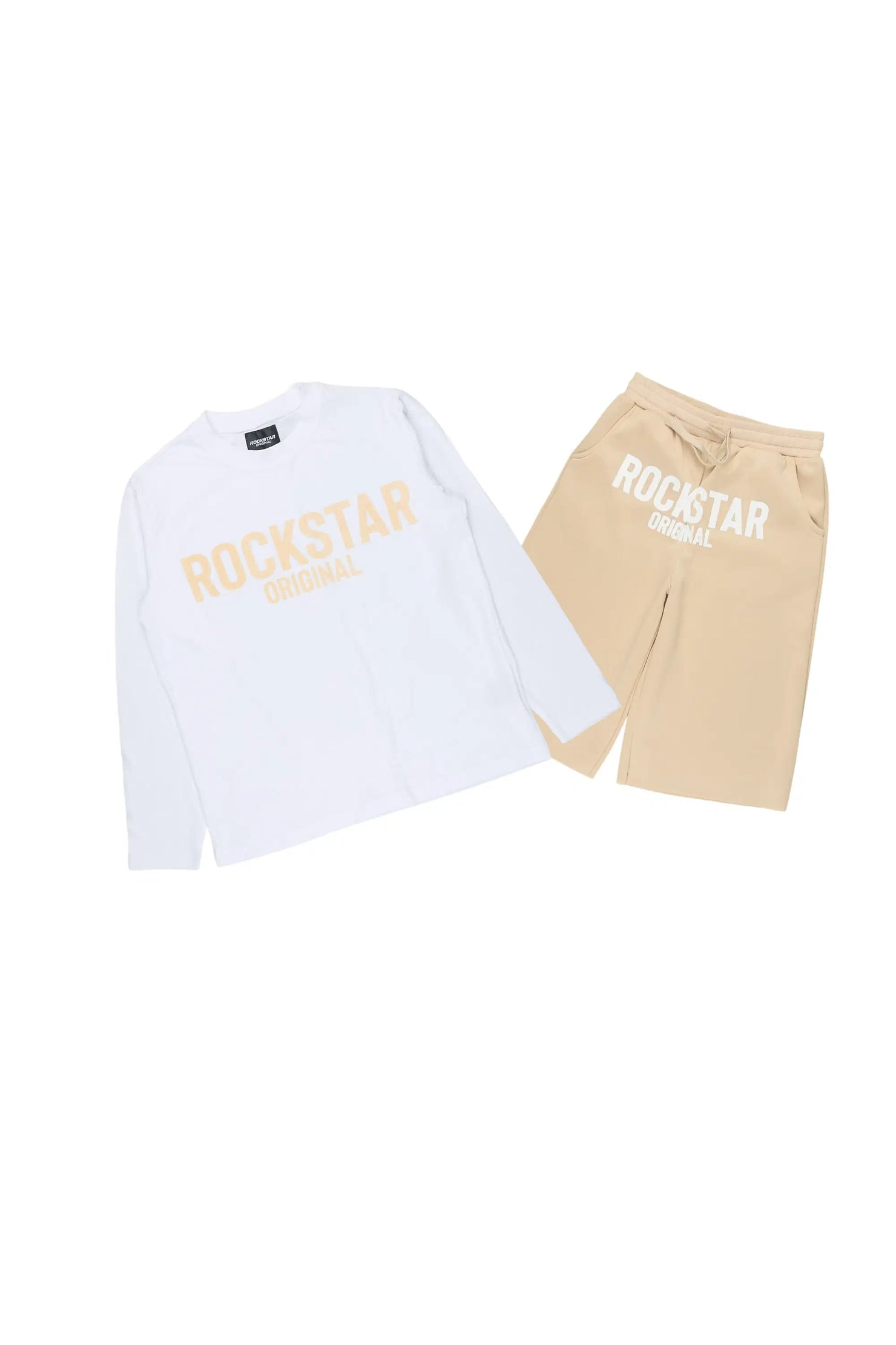 Boys Mikasso White/Beige L/S T-Shirt Jort Set