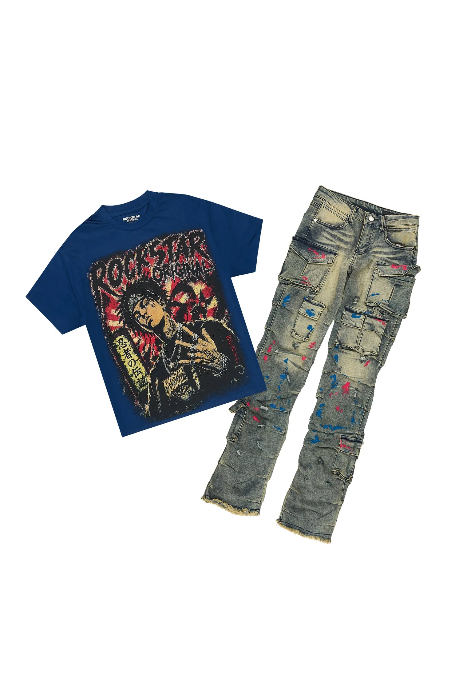 Boys Montae Navy/Tint T-Shirt Stacked Jean Set