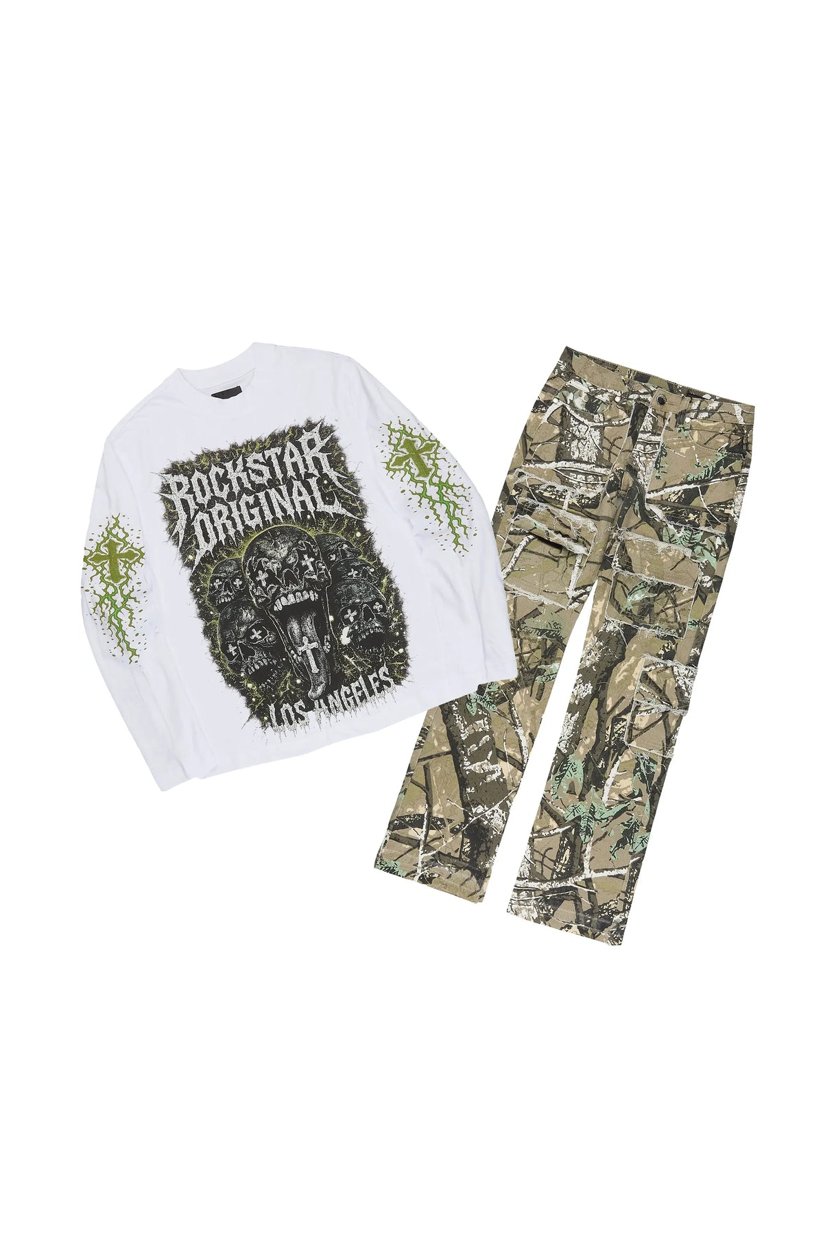 Boys Turzi White/Camo Long Sleeve T-Shirt Stacked Jean Set