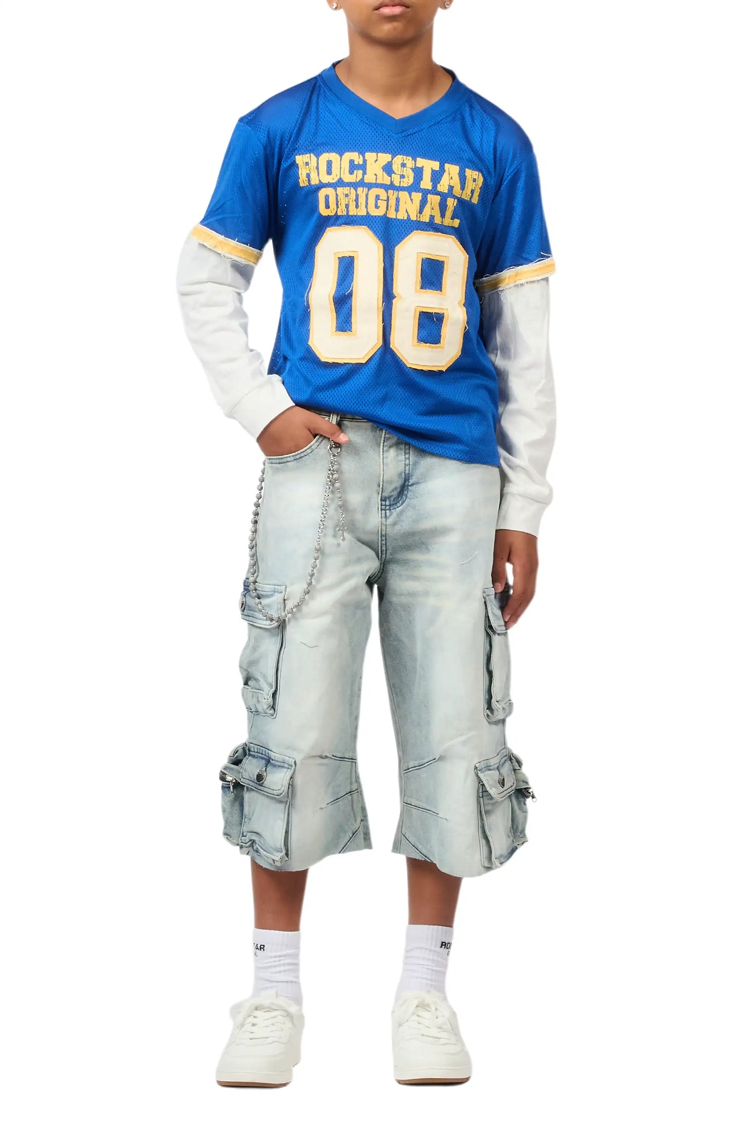 Boys Deston Royal Blue/Blue Double Layer T-Shirt/Denim Jort Set