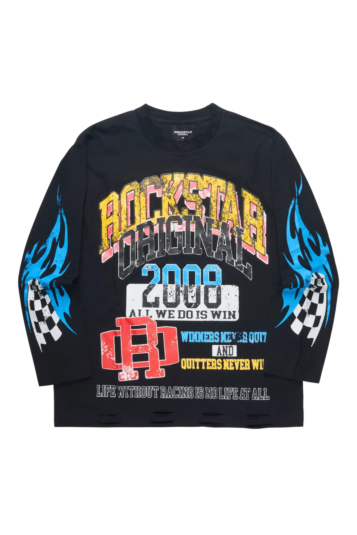 Colorful Race Black Long Sleeve Graphic T-Shirt