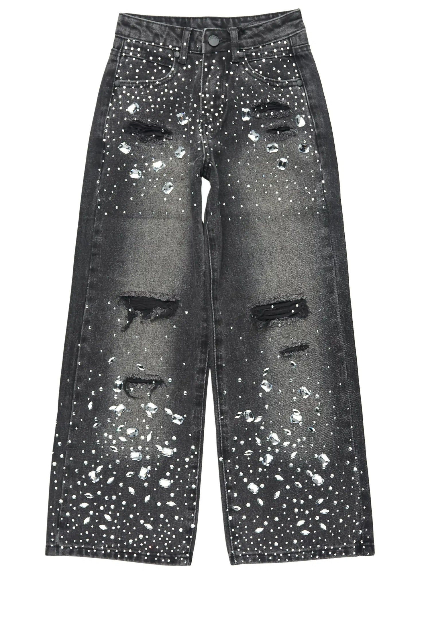 Boys Glanz Rhinestone Dark Grey Baggy Fit Jean