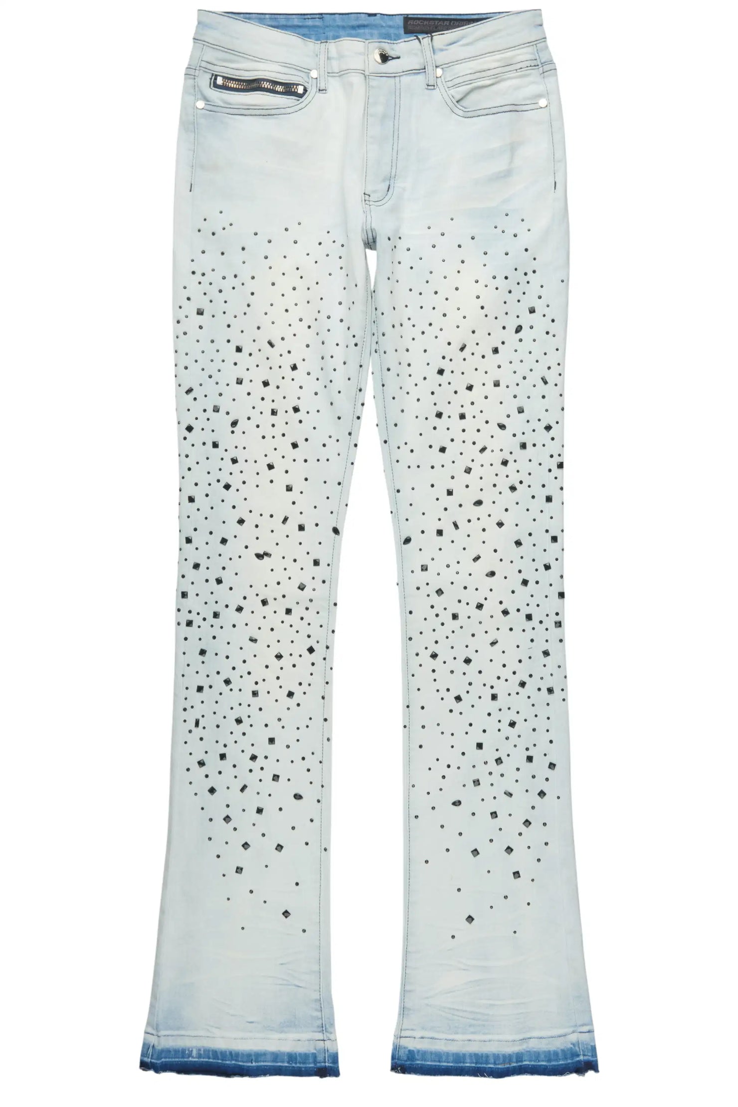 Twinkle Blue Rhinestone Stacked Flare Jean