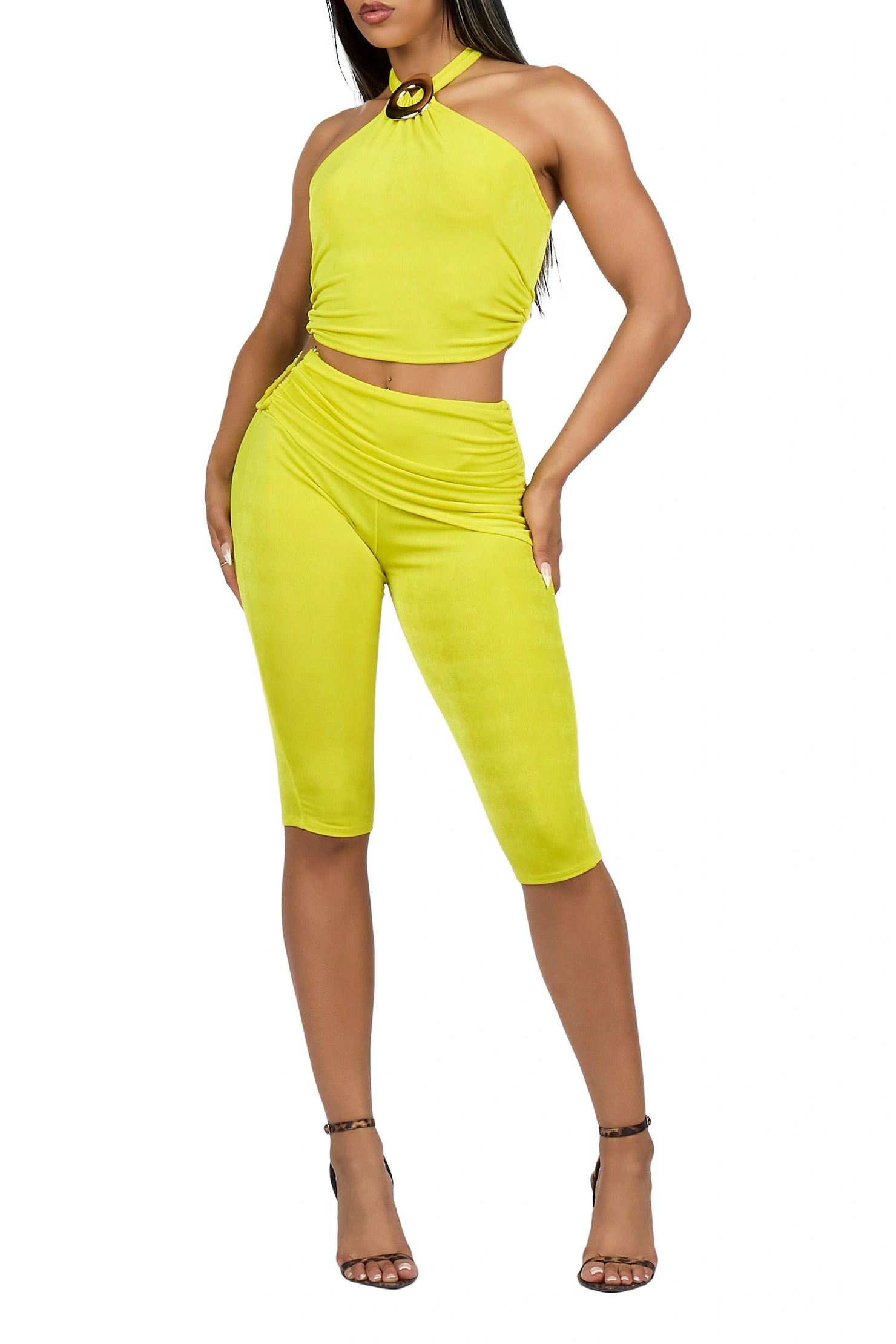 Halter-it Lemon Yellow Capri Set