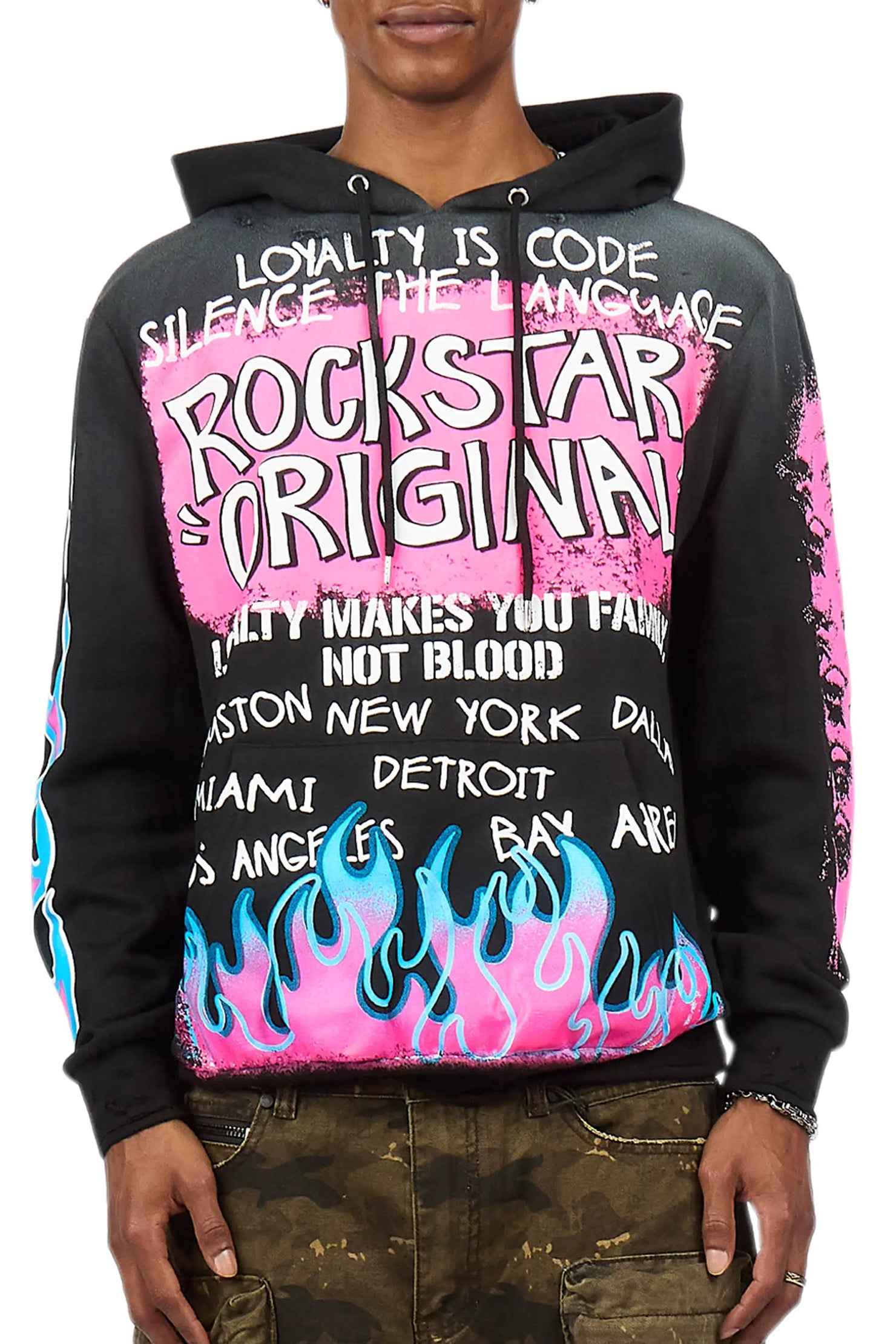 Beno Black/Pink Distressed Graphic Hoodie