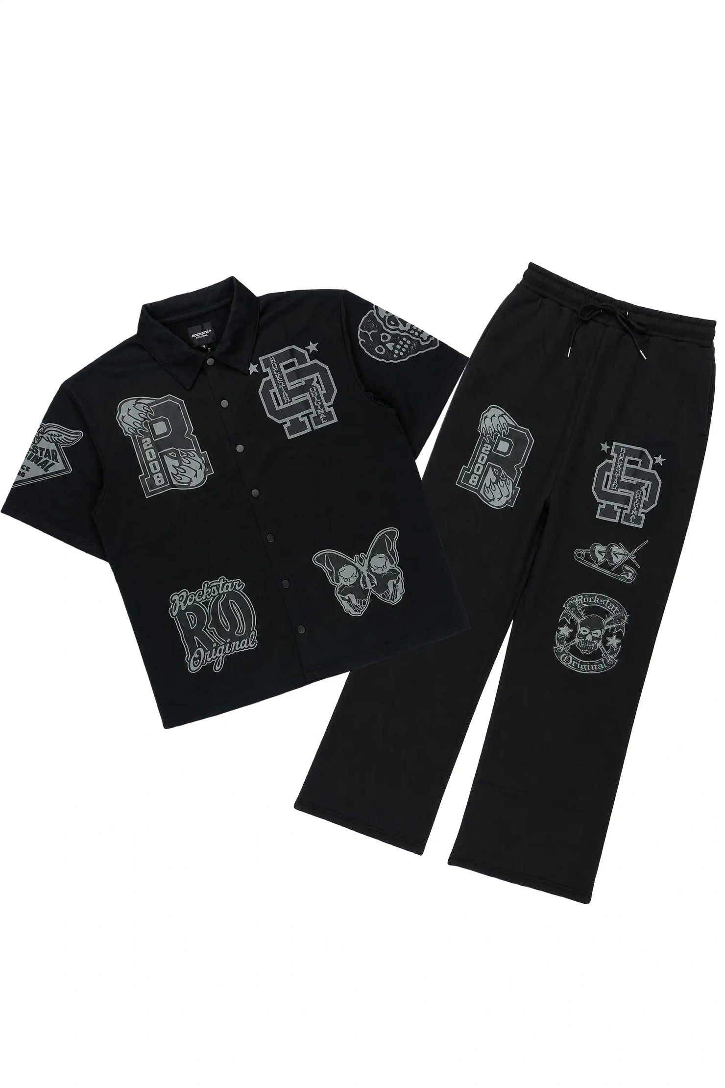 Igor Black Crop Boxy Shirt/Fleece Baggy Track Set