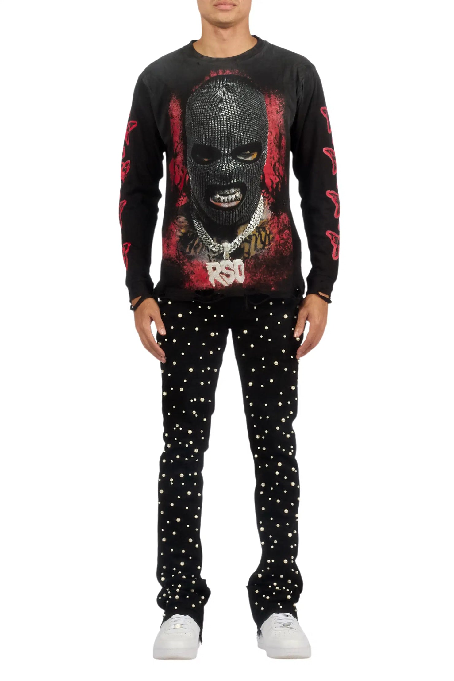 Phreal Jet Black Rhinestone Stacked Flare Jean