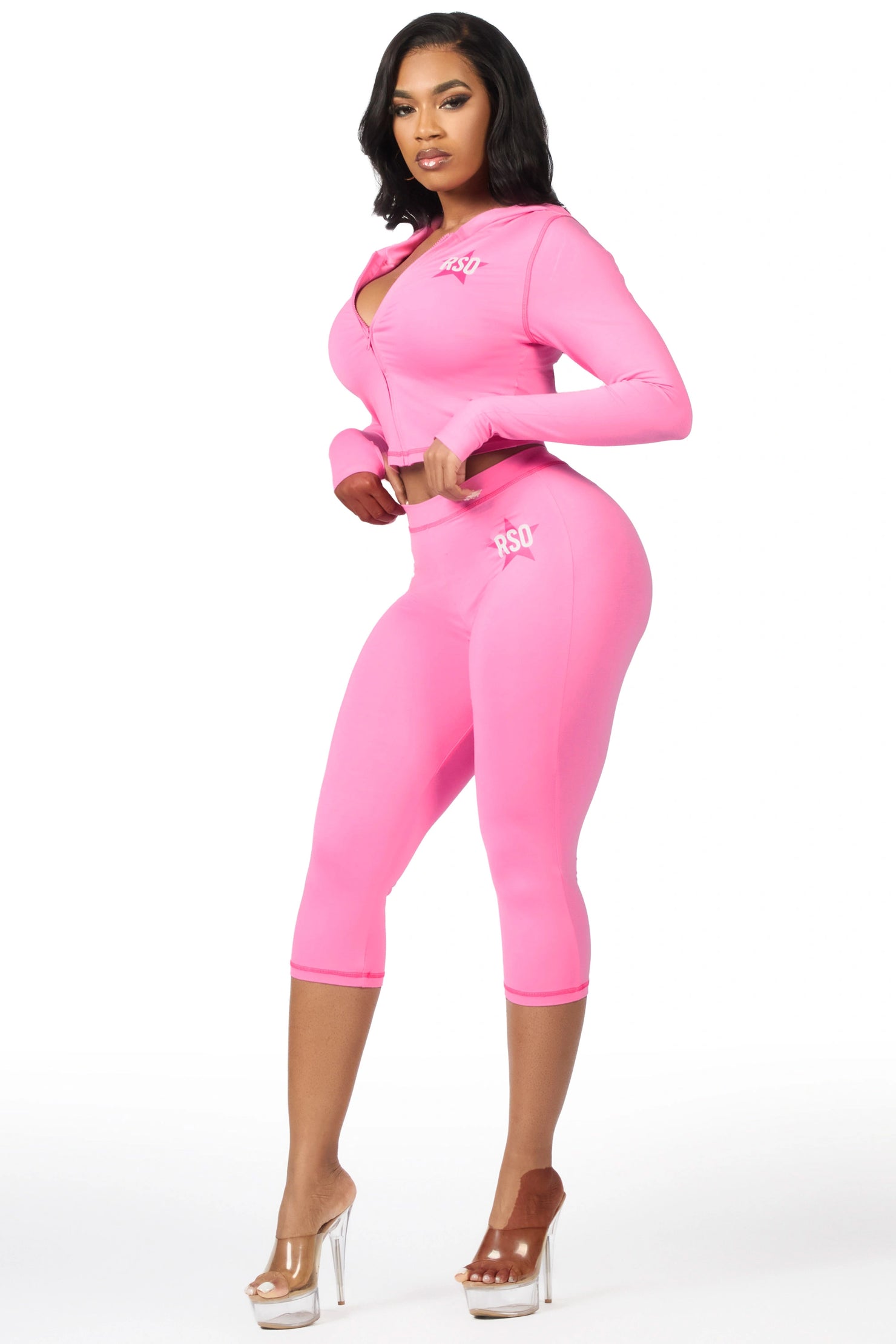 Sharina Pink Zip Up Capri Set