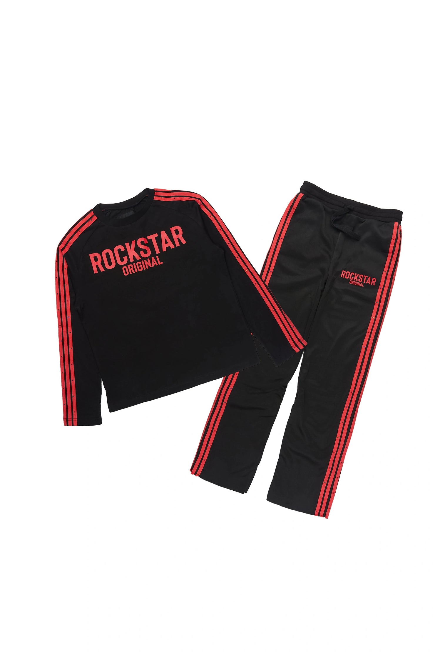 Boys Gulis Black Rhinestone Long Sleeve Shirt Relaxed Track Set