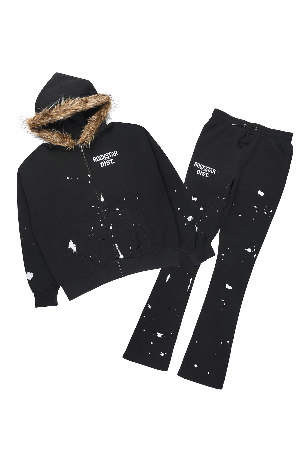 Zip Up Black Raffer Fur Hood/Stacked Track Set