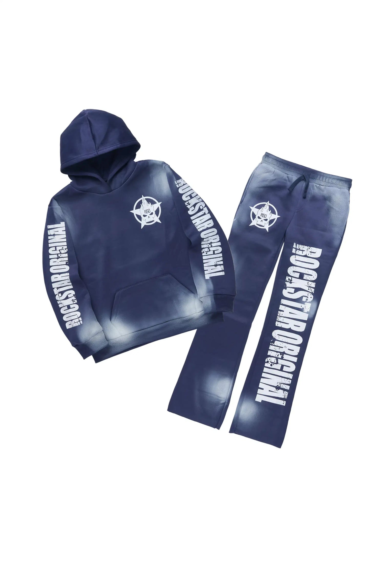 Boys Keve Navy Hoodie Stacked Track Pant Set