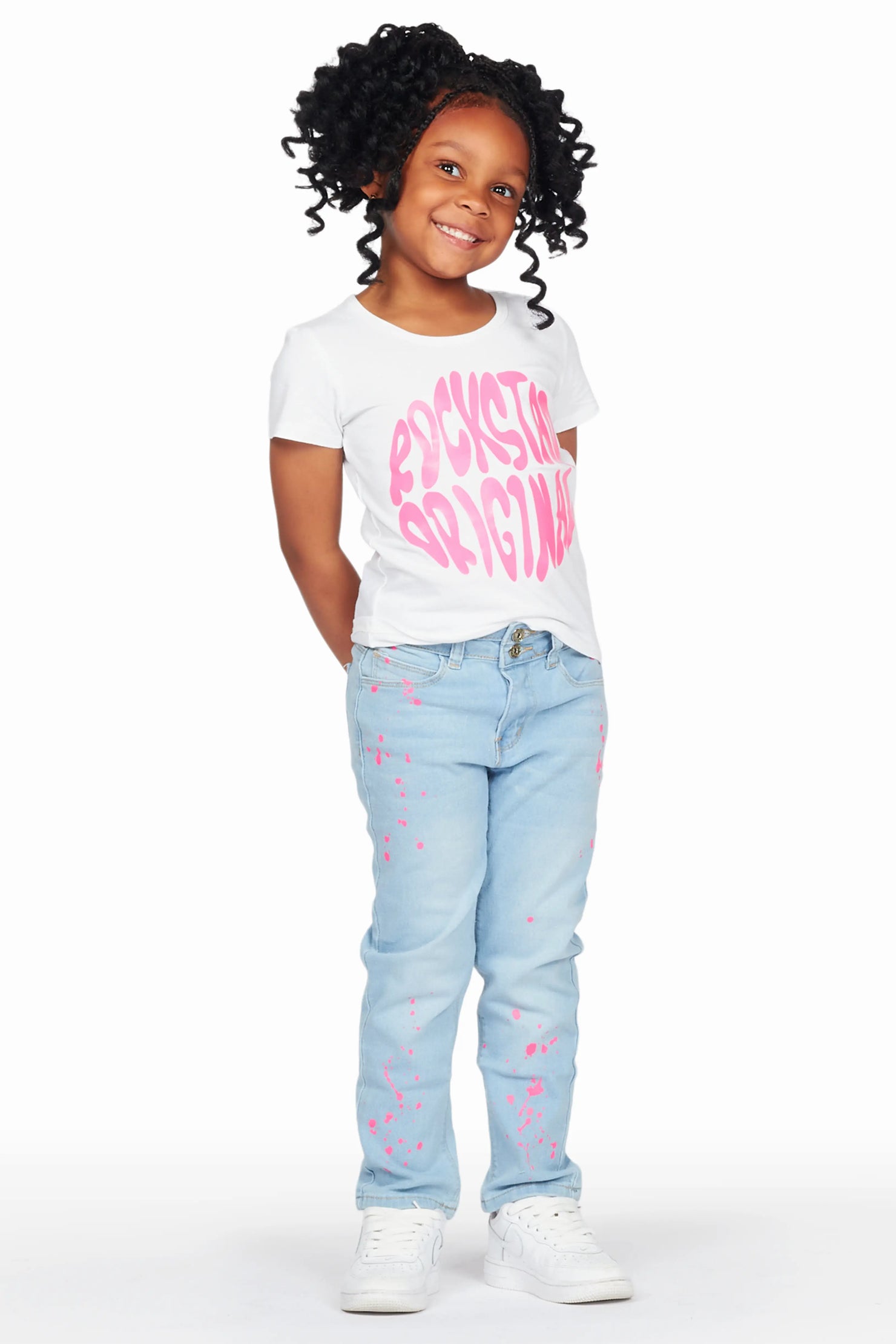 Girls Lyla White T-Shirt Slim Jean Set