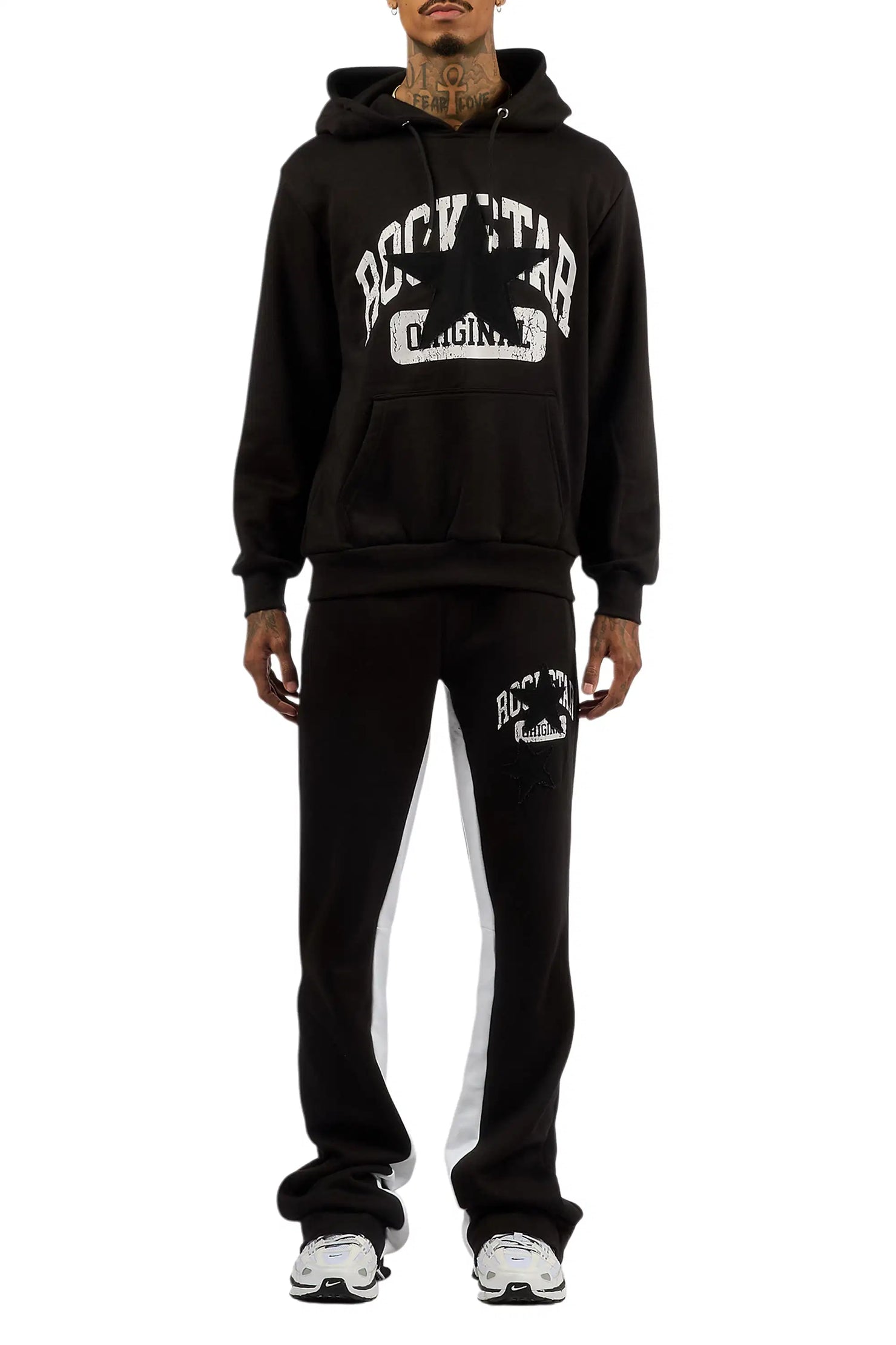 Mallor Black Hoodie Stacked Flare Track Set