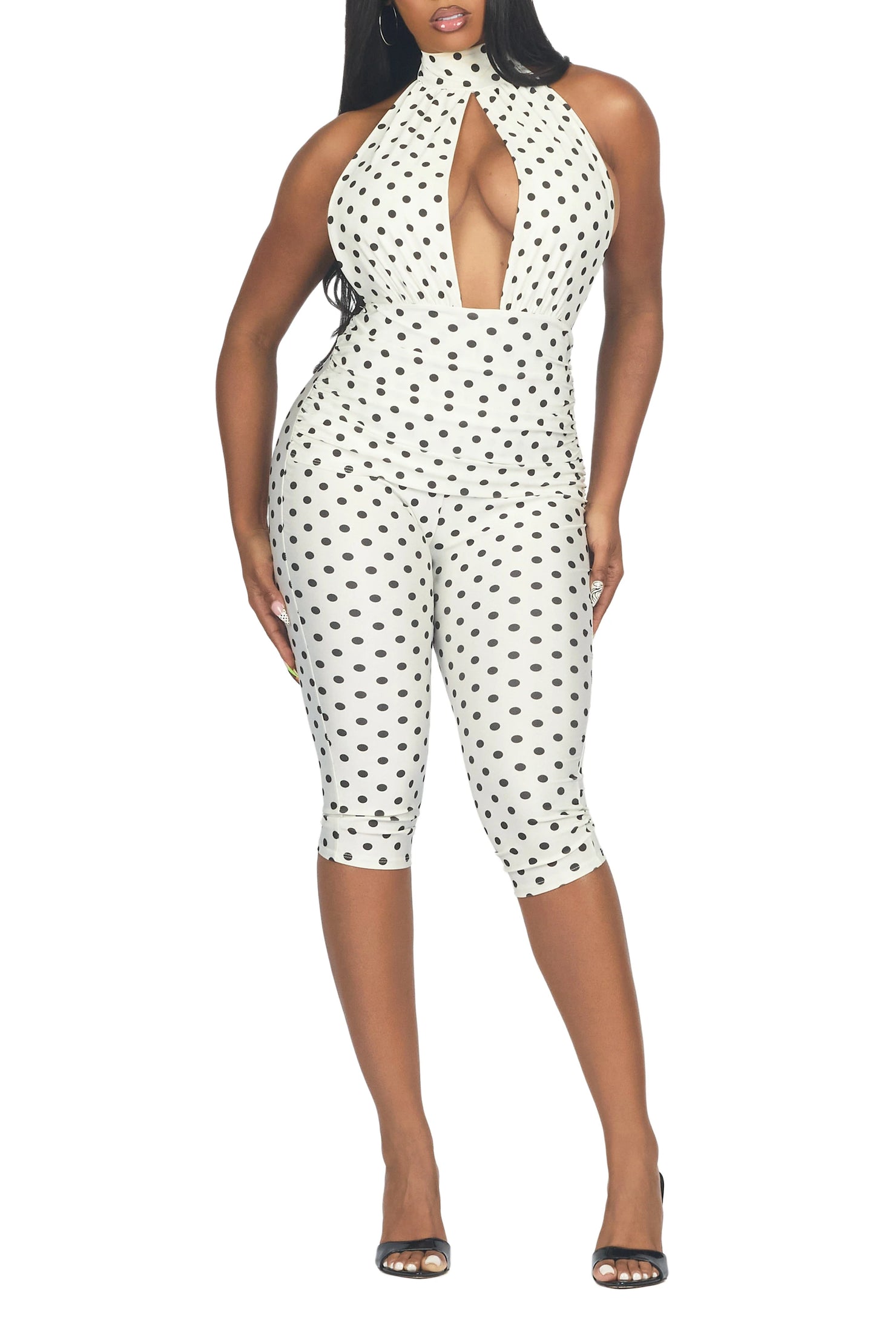 Dott-ed Ivory Polka Dot Capri Jumpsuit