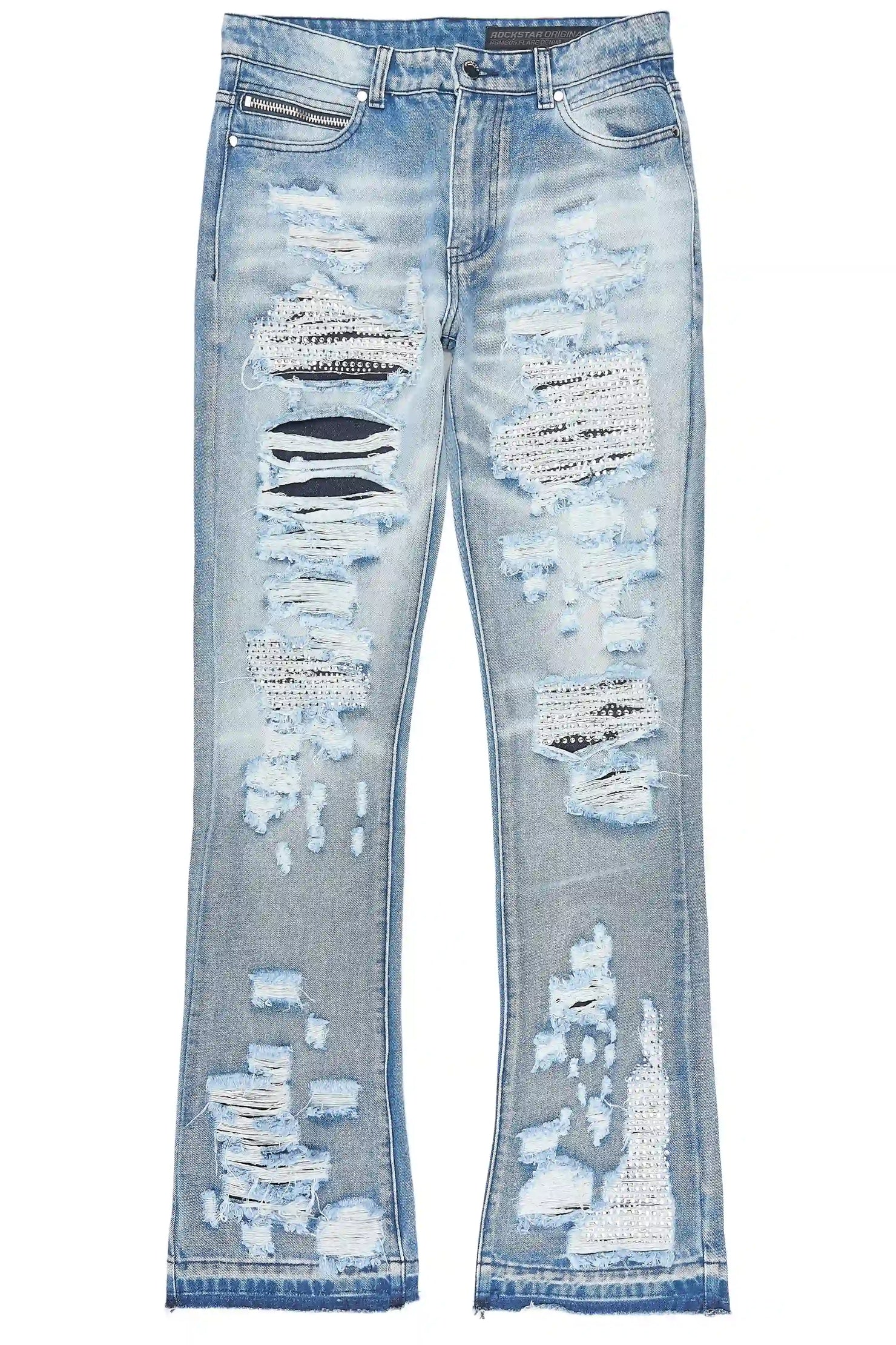 Mathey Light Blue Rhinestone Stacked Fit Jean