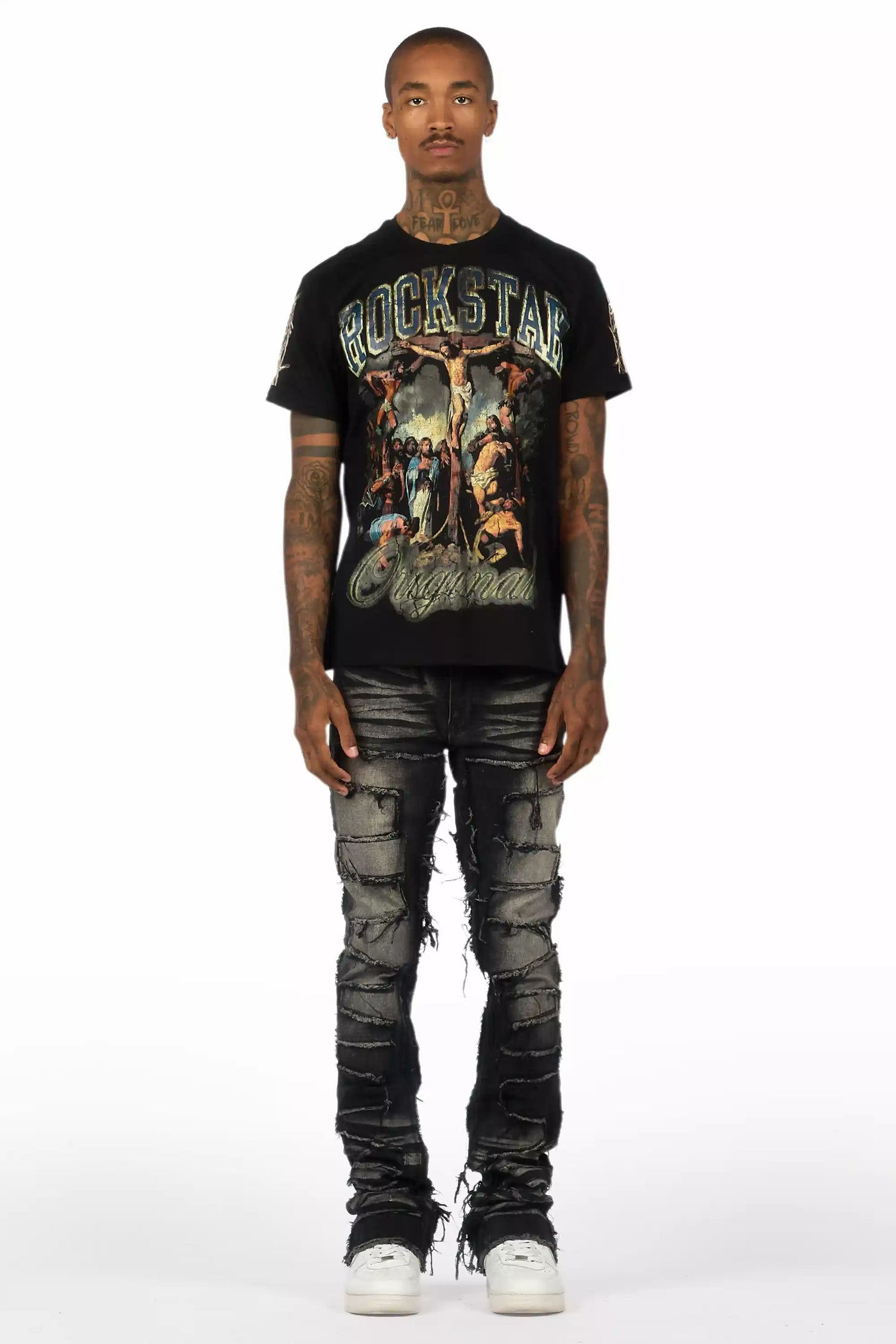 Waller Dark Grey Graphic T-Shirt/Stacked Flare Jean Bundle