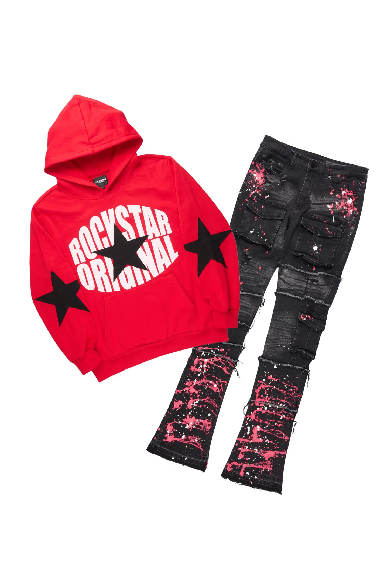 States 2.0 Red/Black Hoodie/Stacked Flare Jean Set
