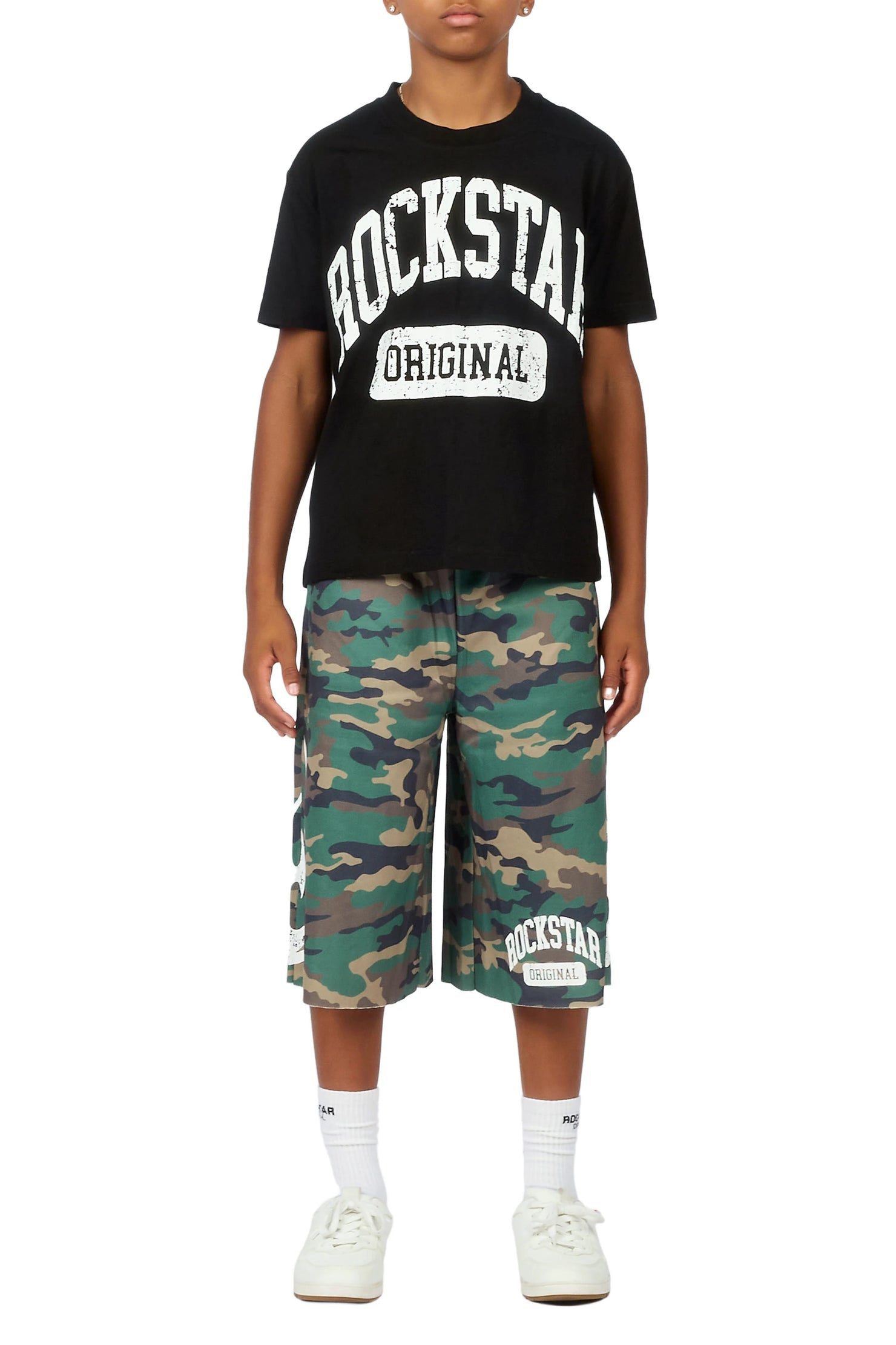Boys Member Black Camo Oversized T-Shirt/Short Set