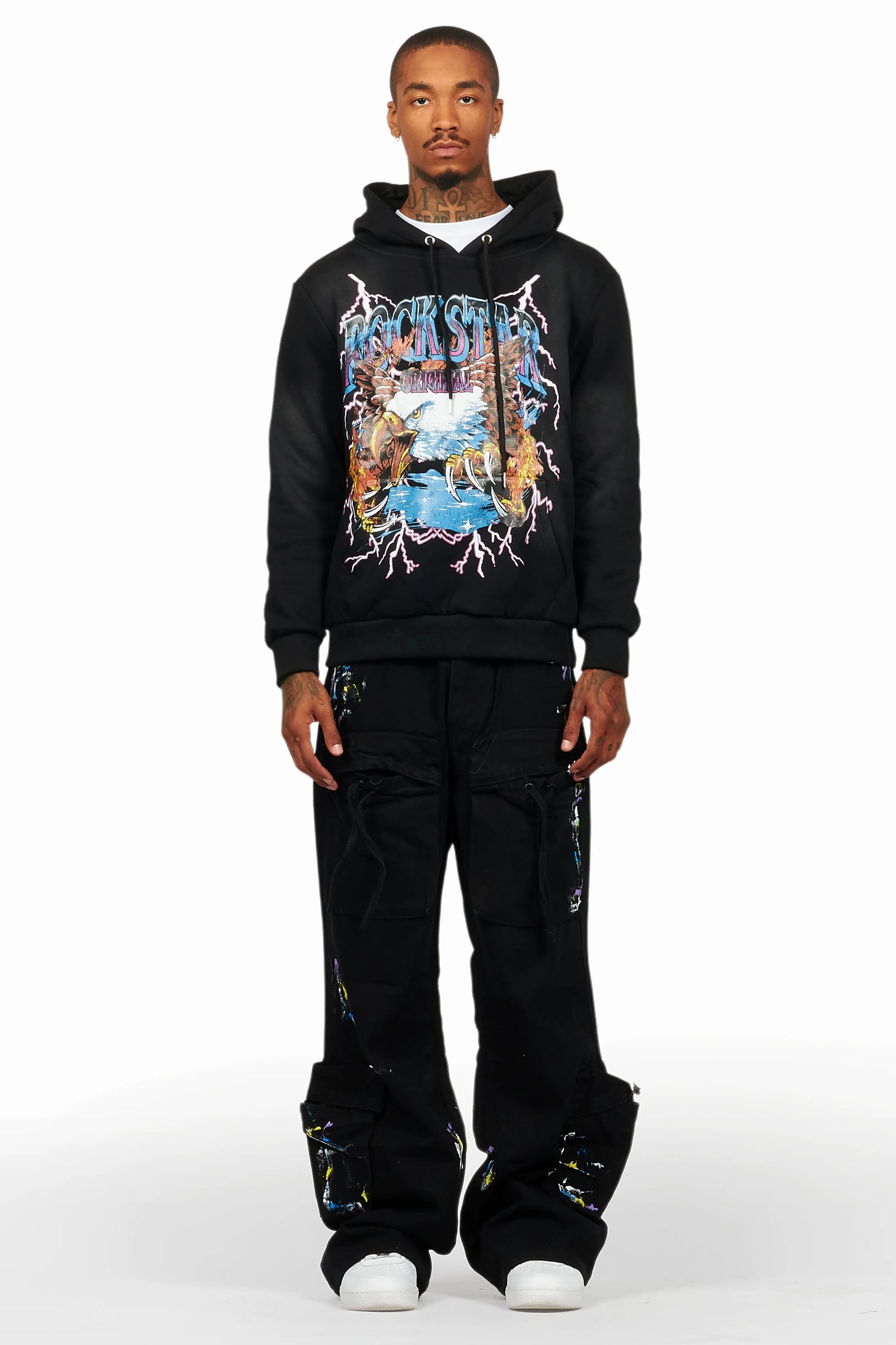 Darken Black Hoodie/Baggy Fit Cargo Jean Set