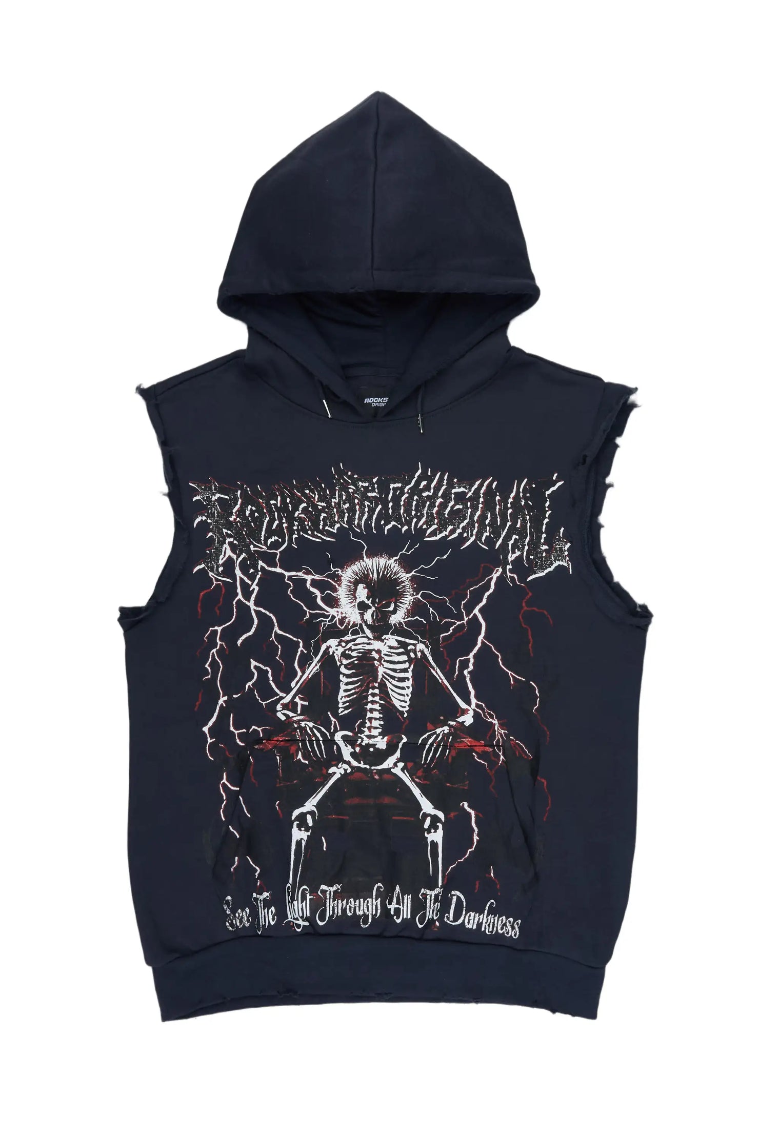 Deathrow Navy Cut Sleeve Hoodie