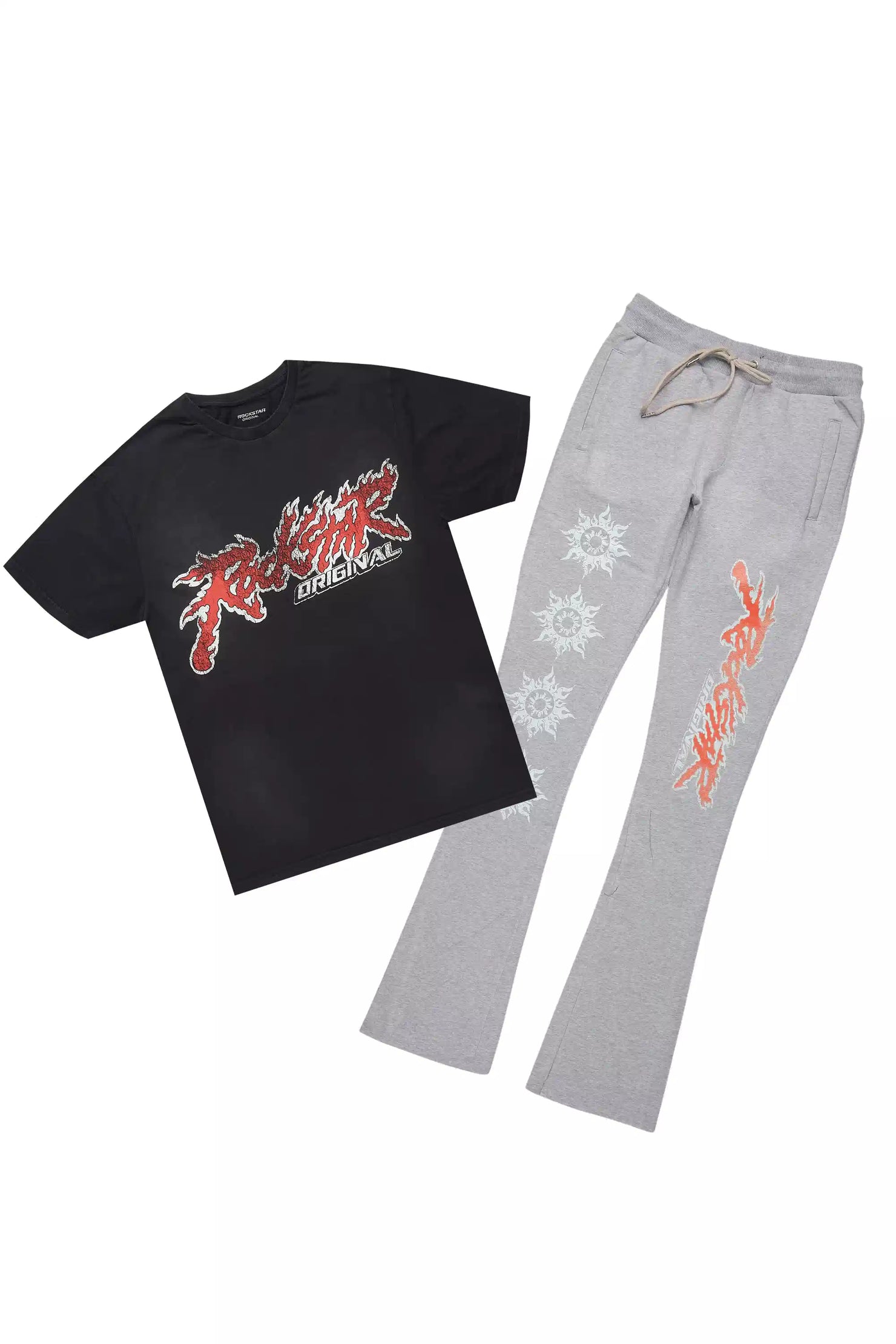 Yash Charcoal Grey T-Shirt/Stacked Flare Track Pant Set