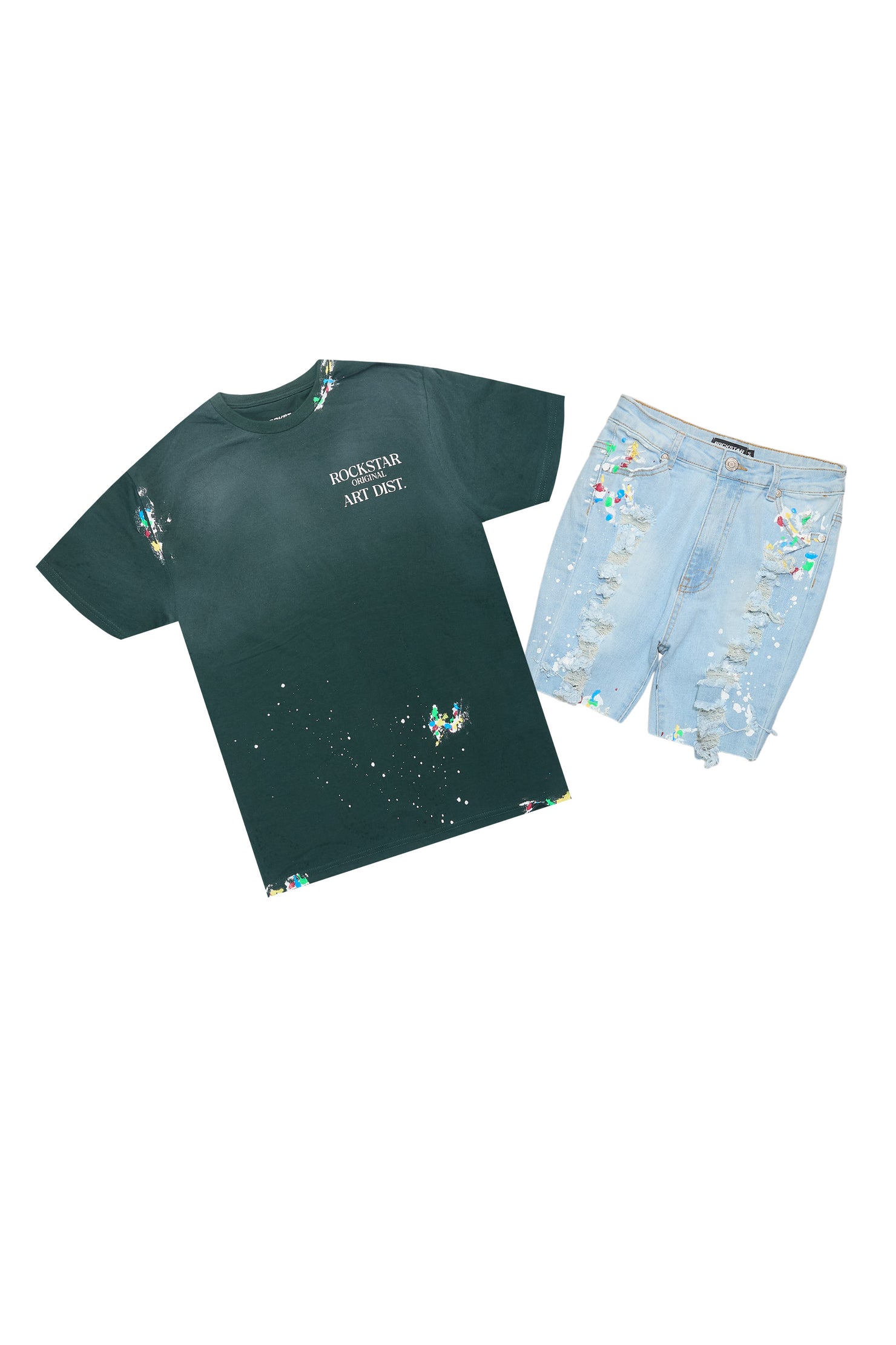 Lakesha Green/Blue T-Shirt Denim Short Set