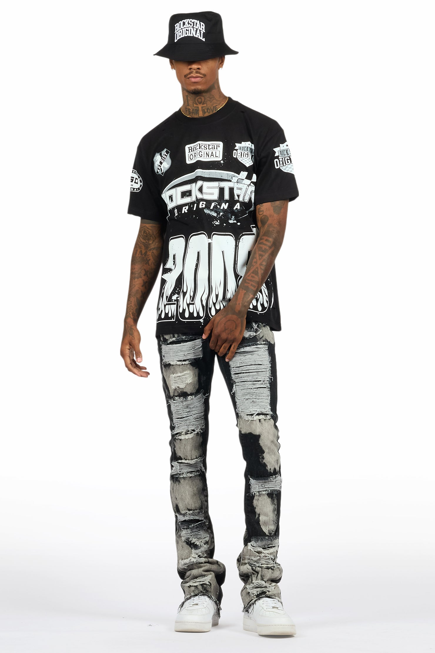 Amos Black T-Shirt/Stacked Flare Jean Bundle
