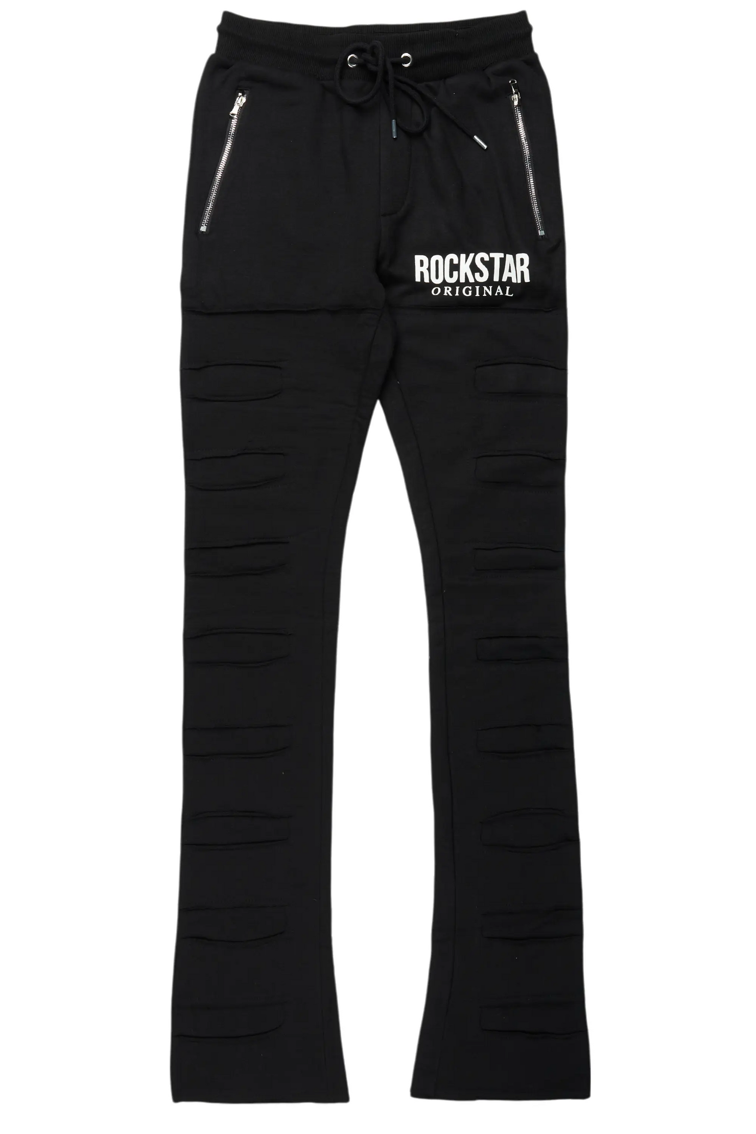 Emilio Black Stacked Flare Track Pant