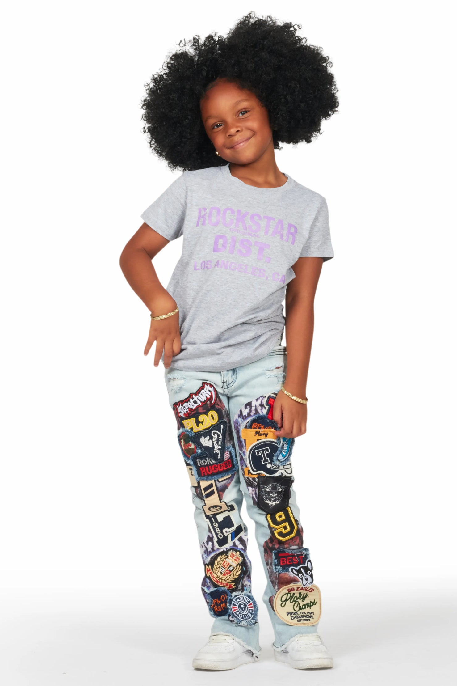 Girls Esma Blue Stacked Flare Jean