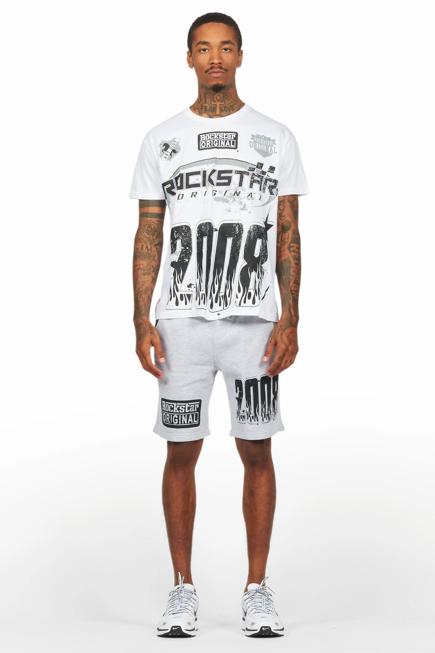 Amos White/Grey Graphic T-Shirt Short Set