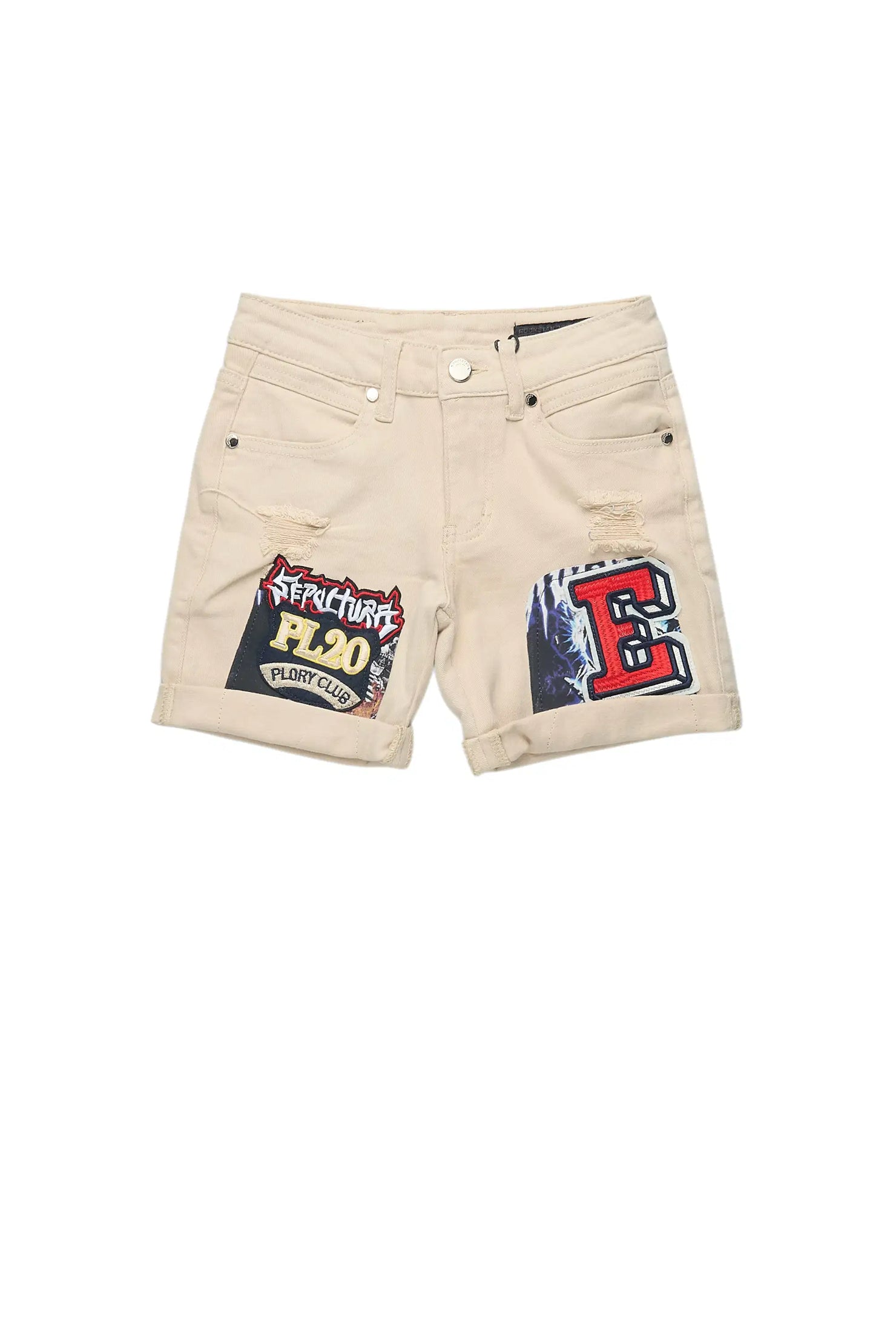 Girls Eppy Beige Patchwork Denim Short